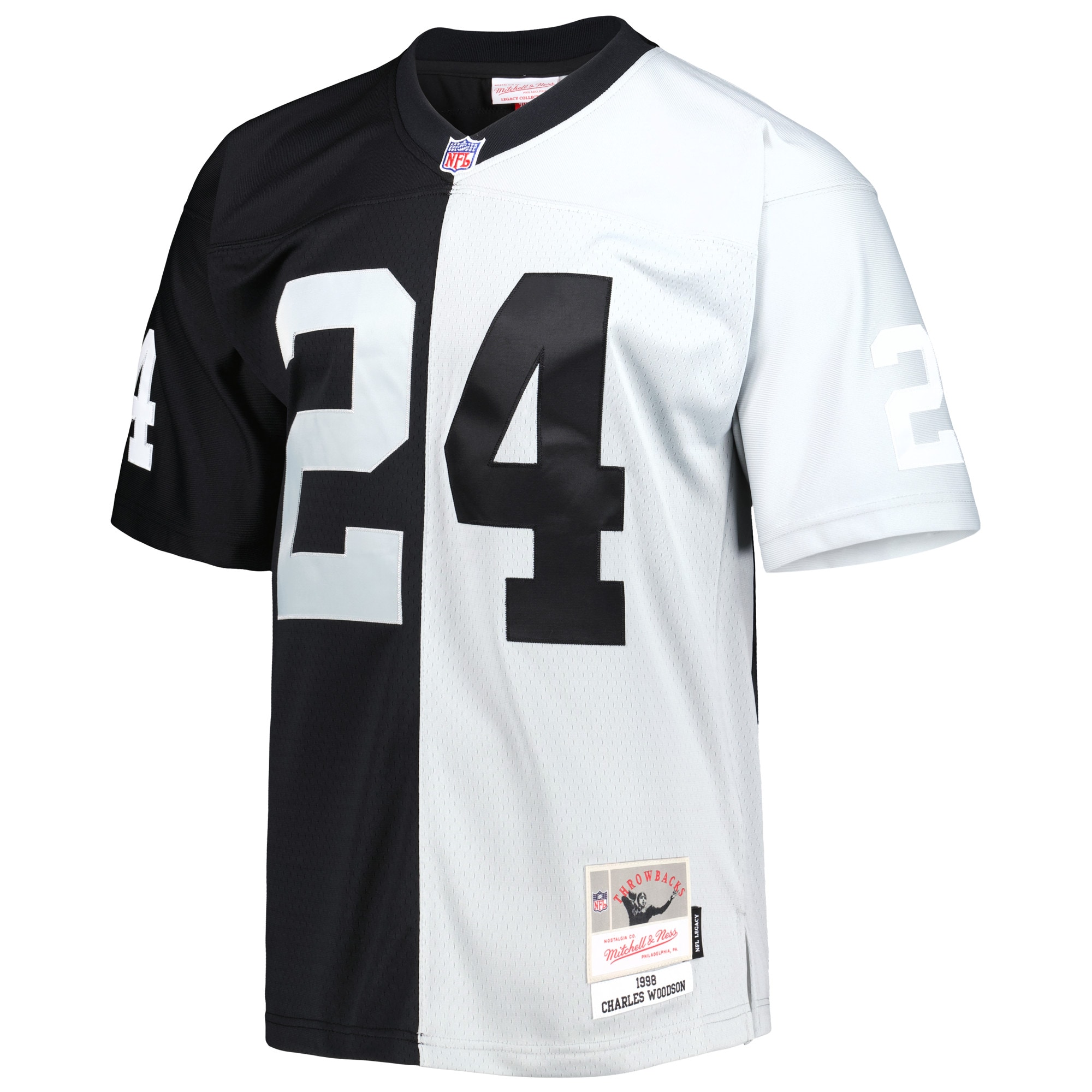 Charles Woodson Las Vegas Raiders Mitchell & Ness 1998 Split Legacy Replica Jersey - Black/Silver