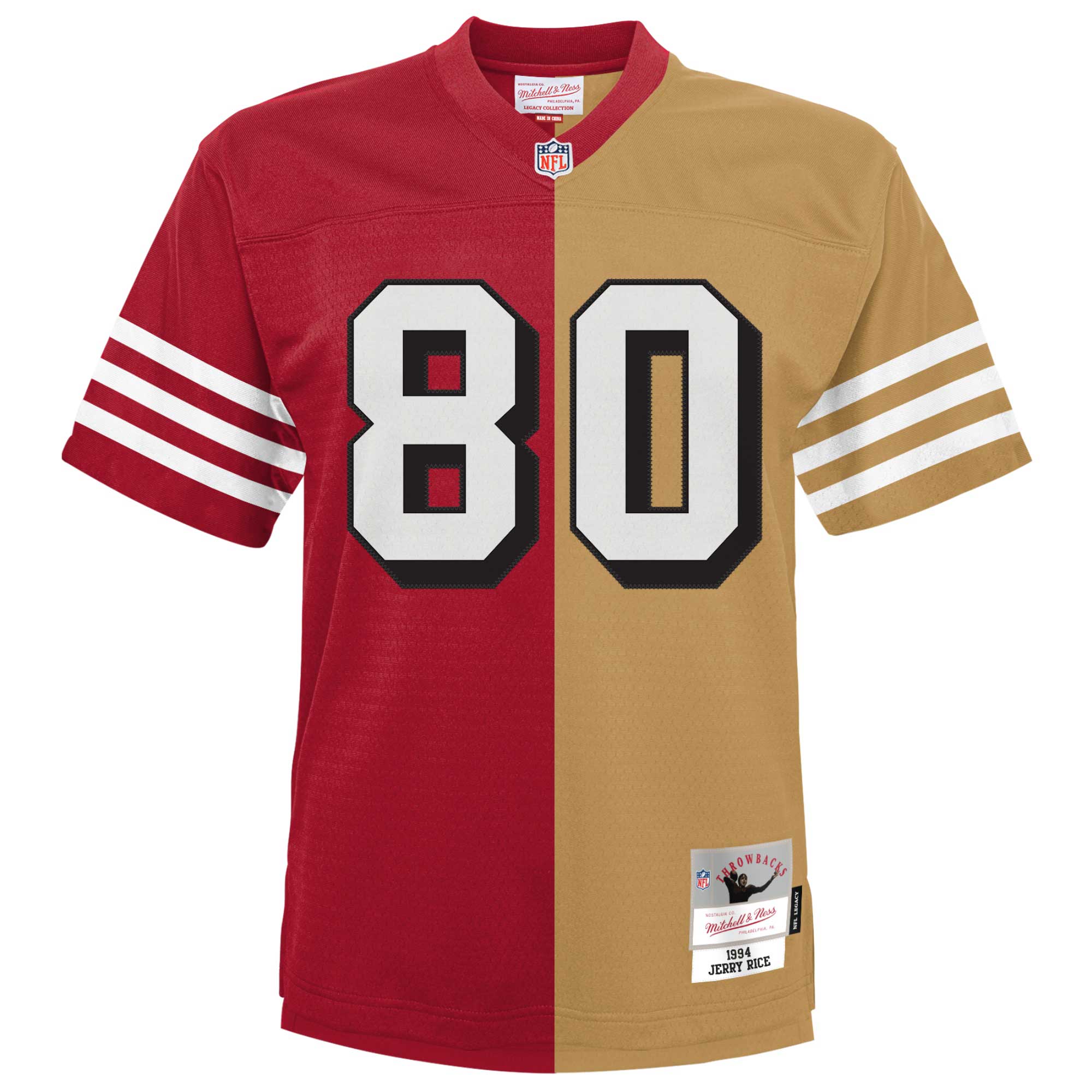 Jerry Rice San Francisco 49ers Mitchell & Ness Youth Split Legacy Jersey - Scarlet/Gold