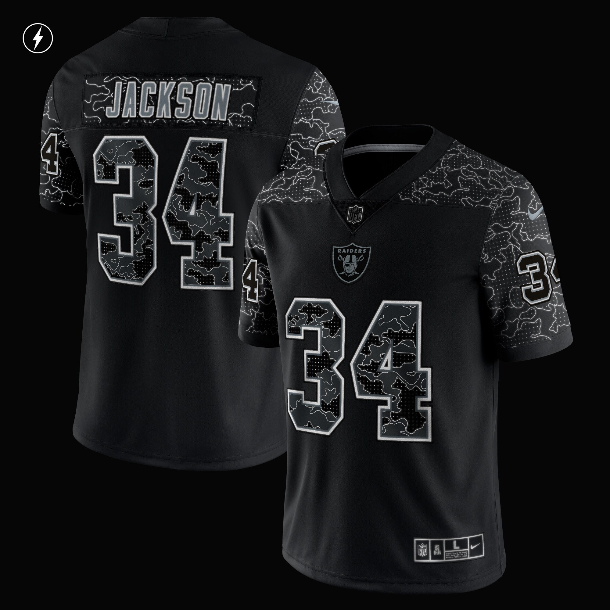 Bo Jackson Las Vegas RaidersRetired Player RFLCTV Limited Jersey - Black