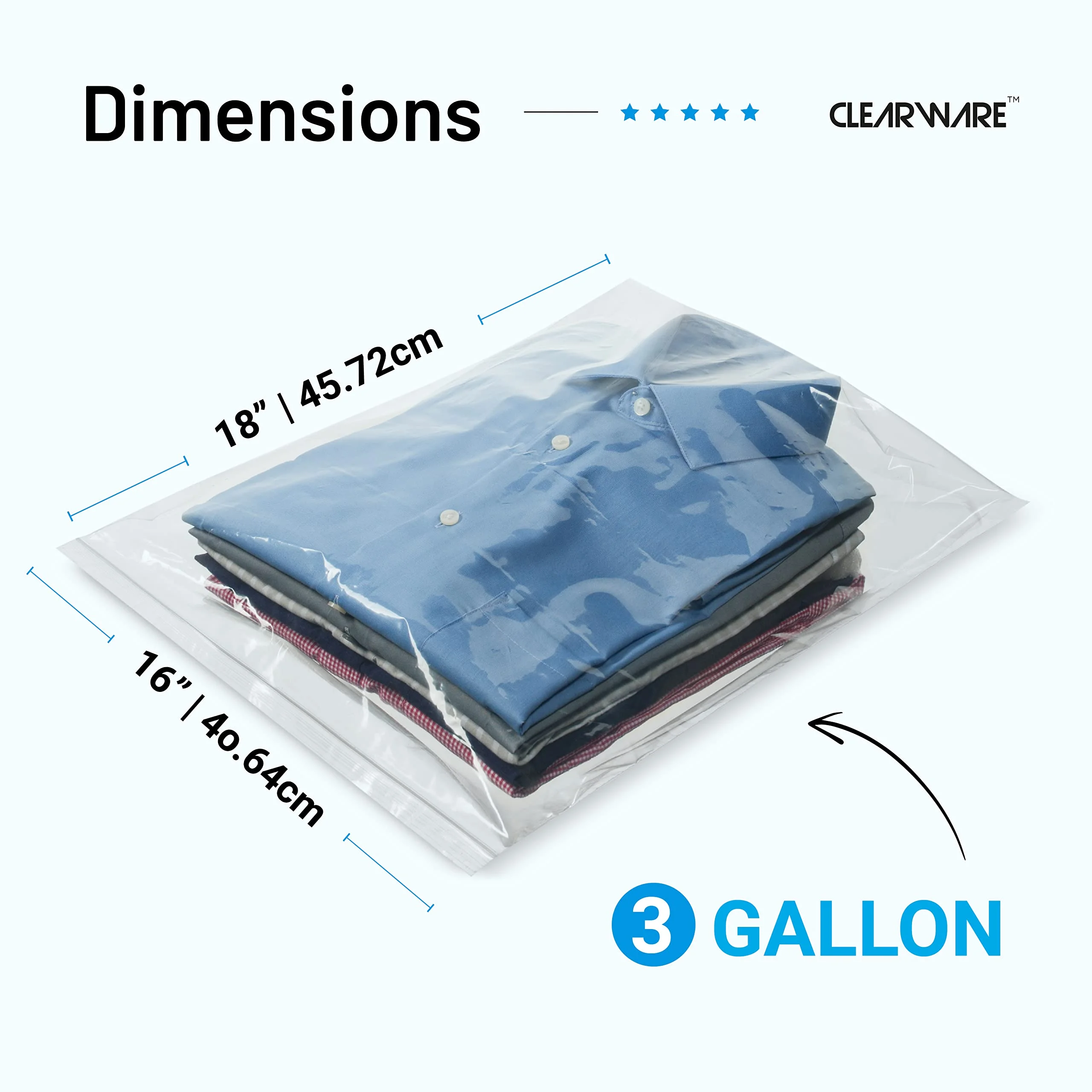 Extra Large 3 Gallon Storage Bags with Zipper, 16x18 Inch Thick Plastic for Organizing Clothes Linens Travel, Reusable Freezer Bags, Clear