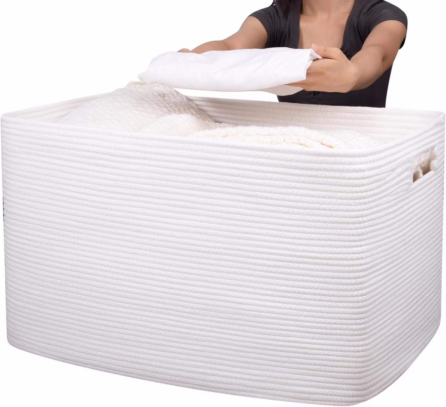 118L XXXLarge Cotton Rope Storage Basket, Oversized Blanket Basket, Used for Organizing Dirty Clothes in Living Room, Bedroom, Nursery, Dog Toy Storage Bins, 25" x 17" x 16",White