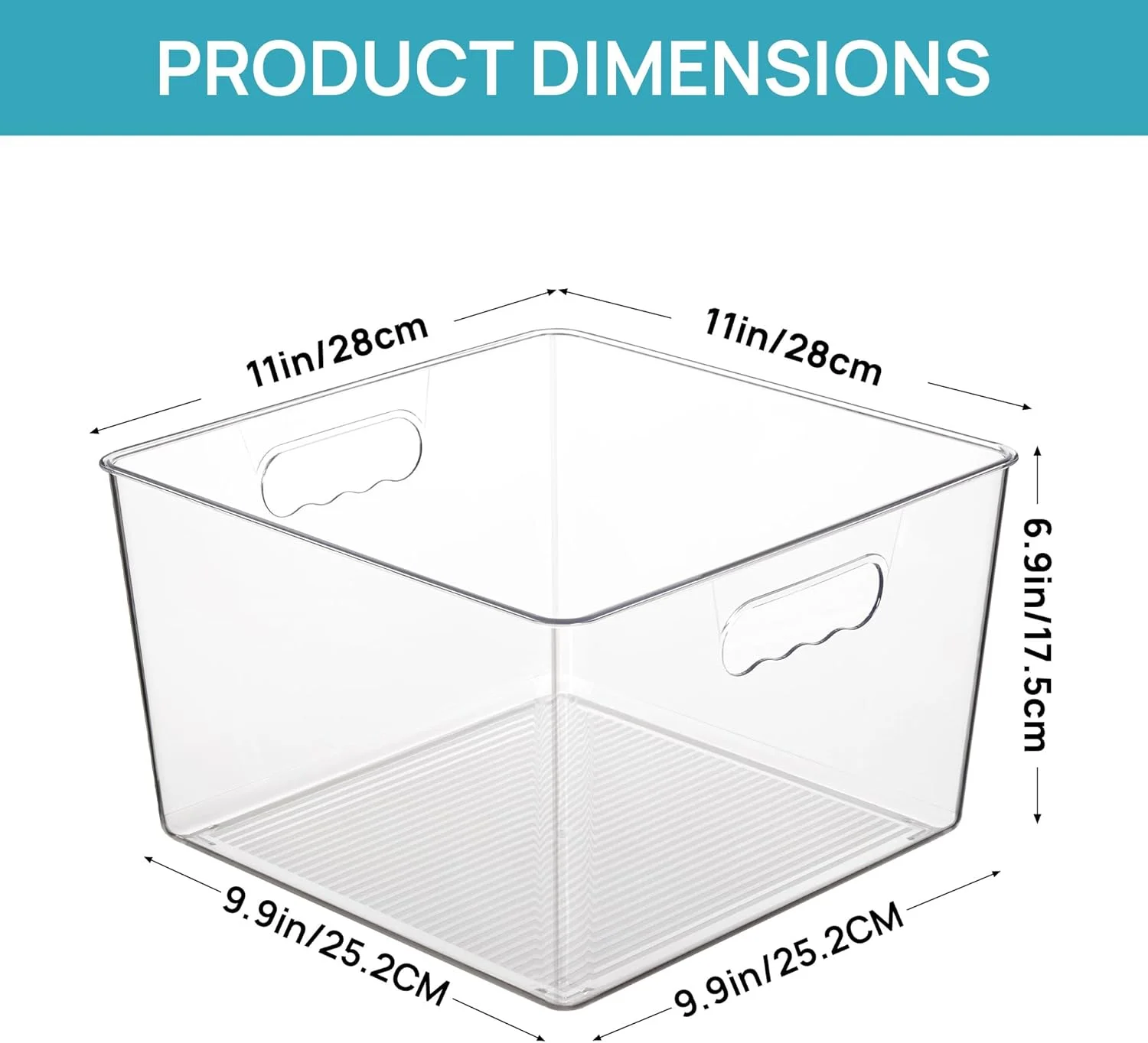 4 Pack Extra Large Clear Plastic Storage Bins,11x11 Cube Acrylic Organizer Square Containers with Handle for Pantry,Closet,LaundryRoom,Kitchen,Bathroom,UnderSink Organization