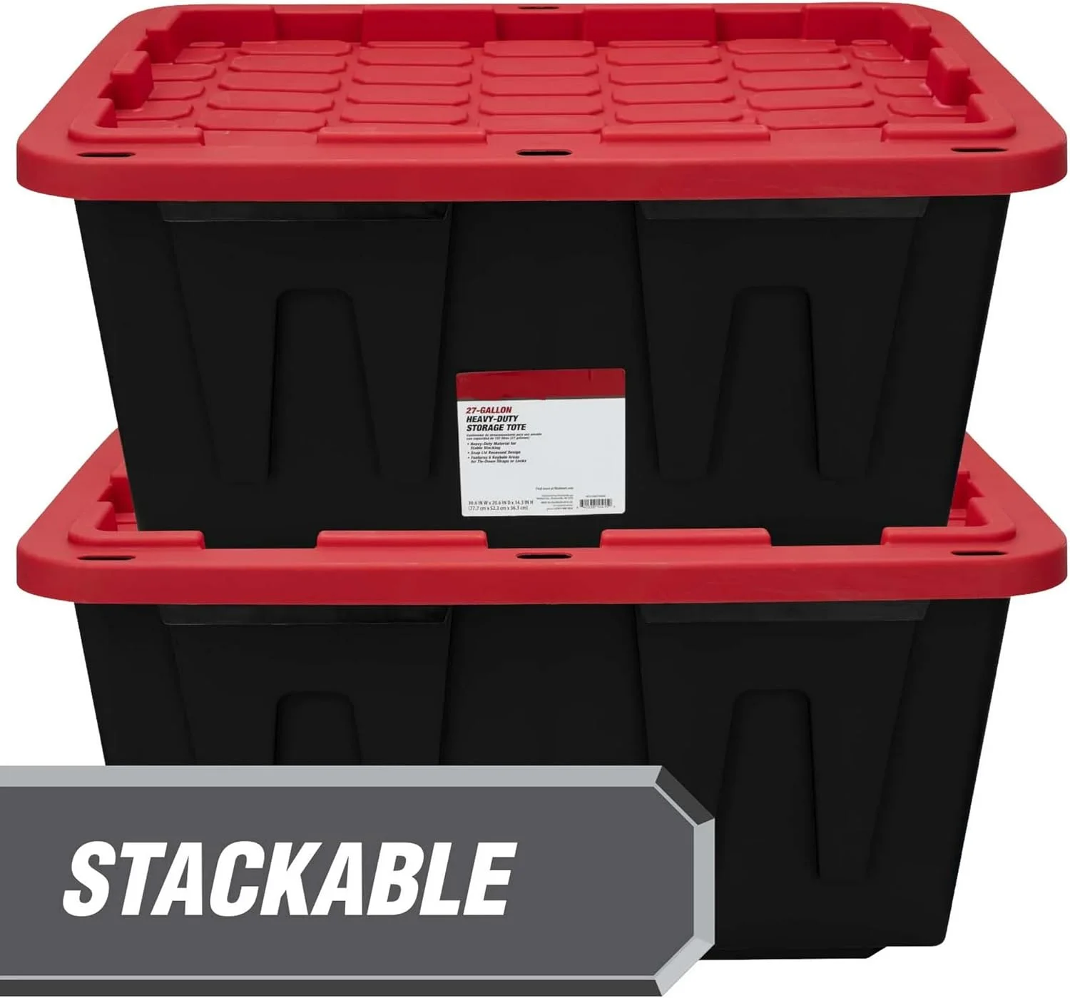 (4 Pack 27 Gallon Plastic Storage Container with Snap-On Lid Black and Red Durable Organizer Bin for Home Office Garage Organization Heavy Duty Storage Solution for Toys Clothes Tools and More