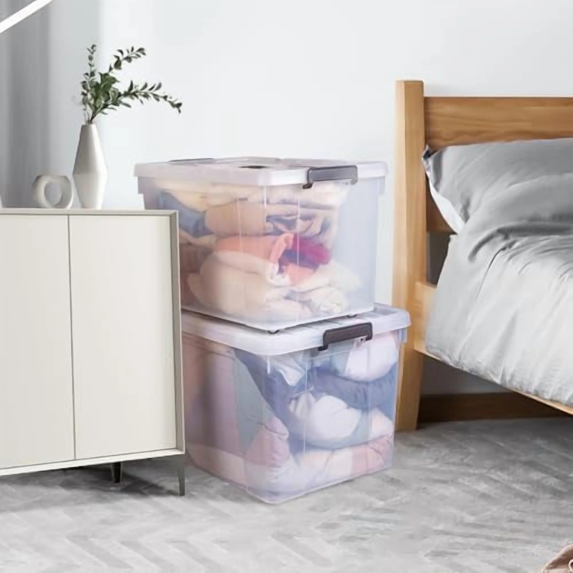 100 Quart (4-Pack) Clear Storage Bins with Lids - Heavy Duty Stackable Plastic Organizing Containers, BPA-Free Secure Latches & Pull Handles for Home, Office, Closet, Bathroom