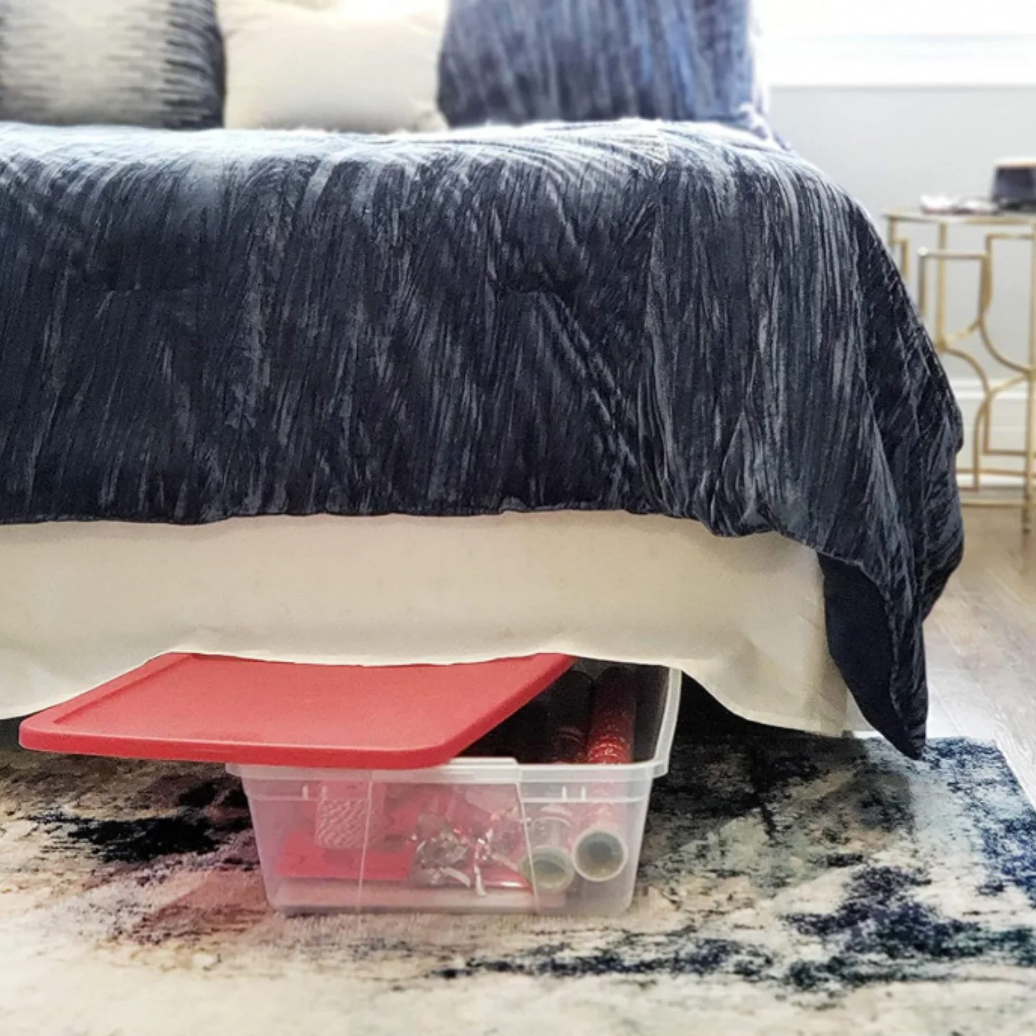 2-Pack Holiday Tote, Clear Plastic Storage Organizer Bins with Lids, 41 Quart, Red - Stackable Organizing Containers for Christmas Ornament Decorations, Gift Wraps, and Crafts