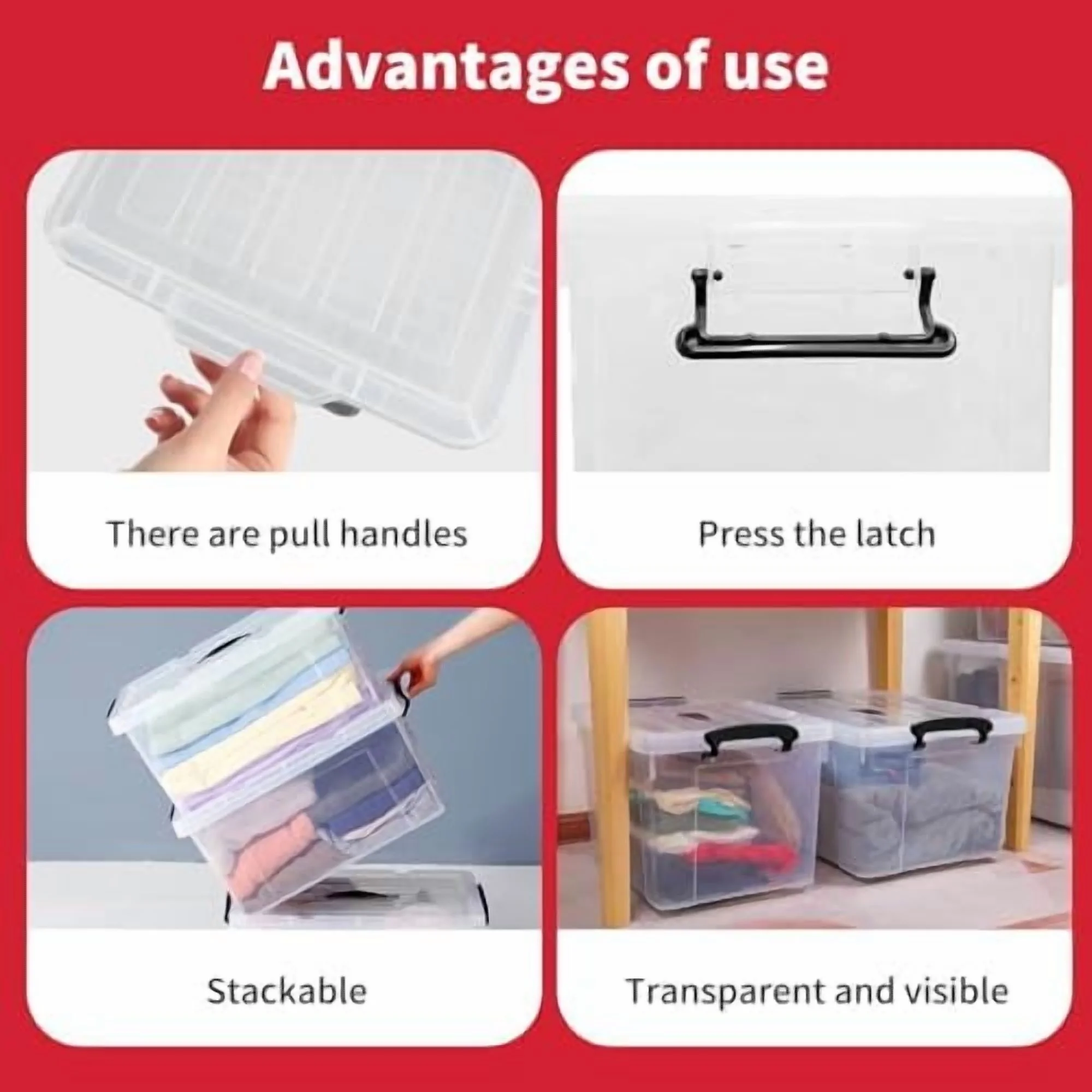 100 Quart (4-Pack) Clear Storage Bins with Lids - Heavy Duty Stackable Plastic Organizing Containers, BPA-Free Secure Latches & Pull Handles for Home, Office, Closet, Bathroom