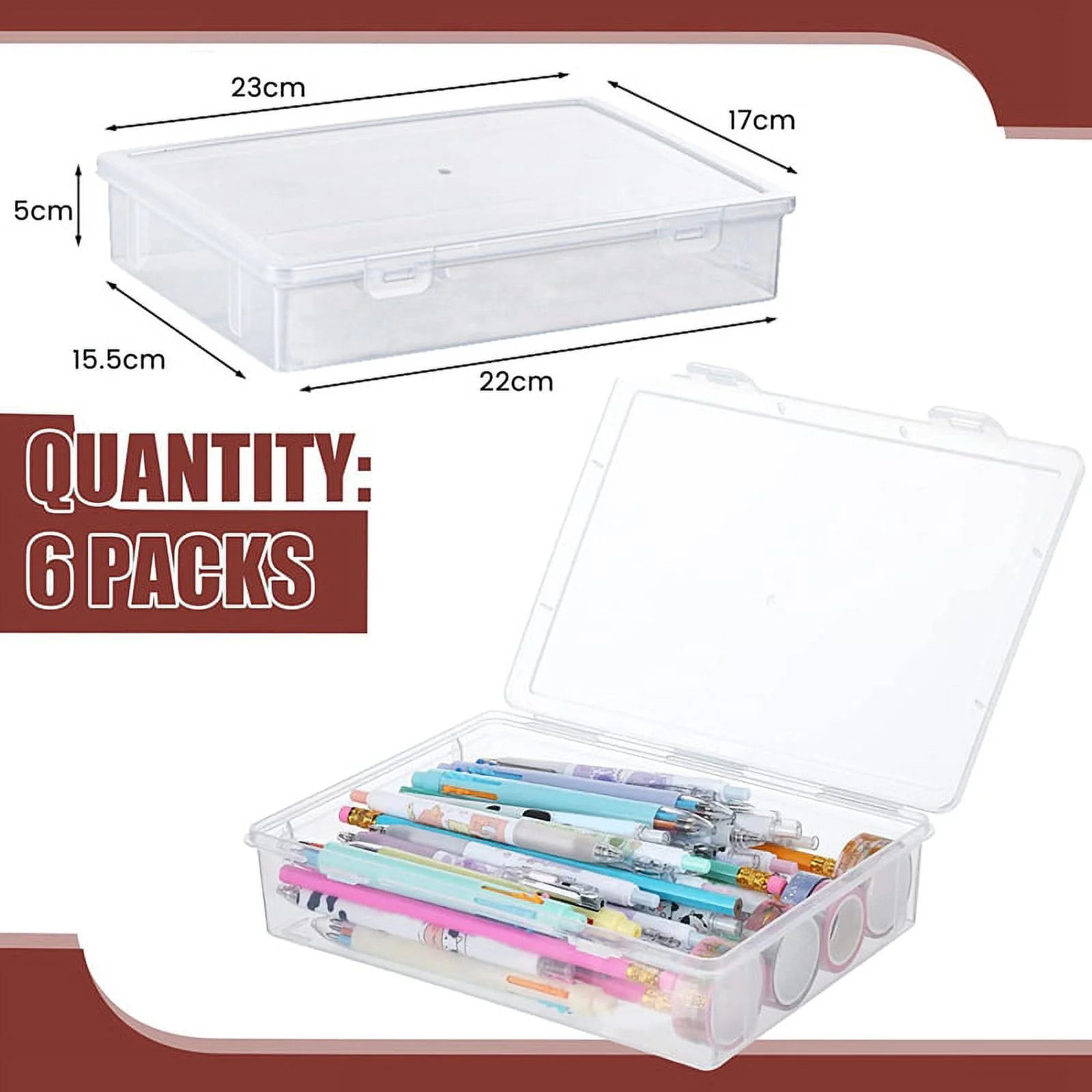 Plastic Storage Box, 7"x9"x2", 6 Pcs
