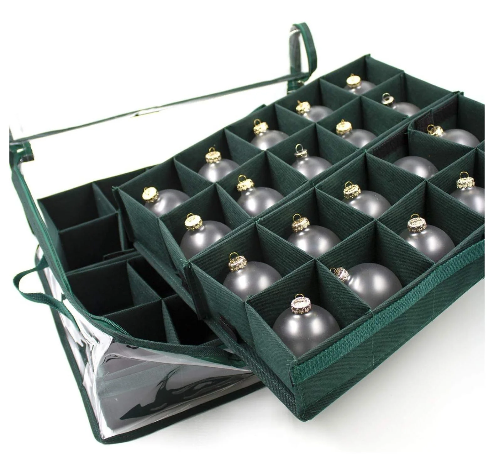 Christmas Ornament Storage Container - Holds 40 Ornaments - Clear Case with Dividers & Handles - Collapsible Ornament Organizer for Holiday Decorations