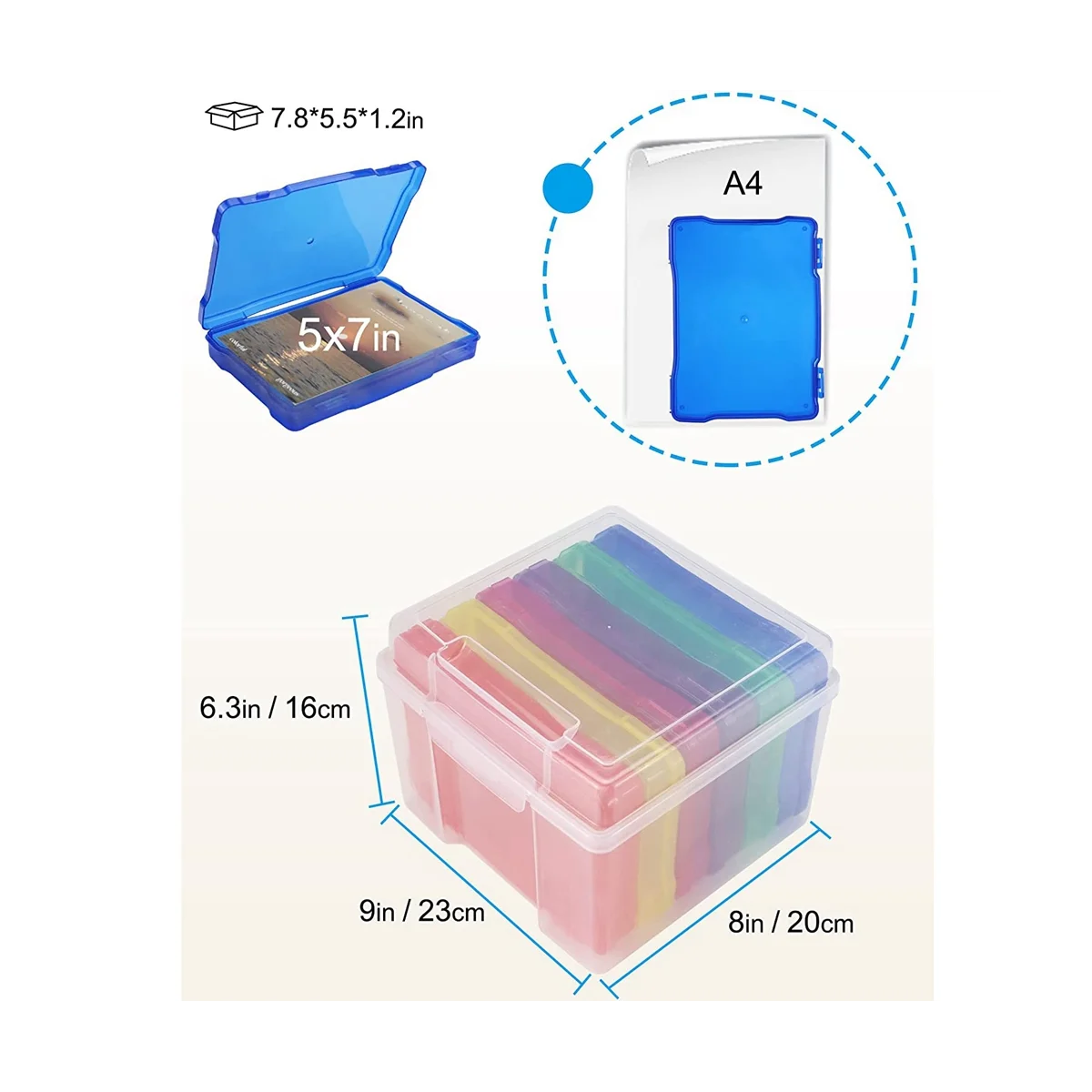 5X7 Inch Photo Storage Box Organizer Picture Containers Multicolor Plastic Craft Keeper Case