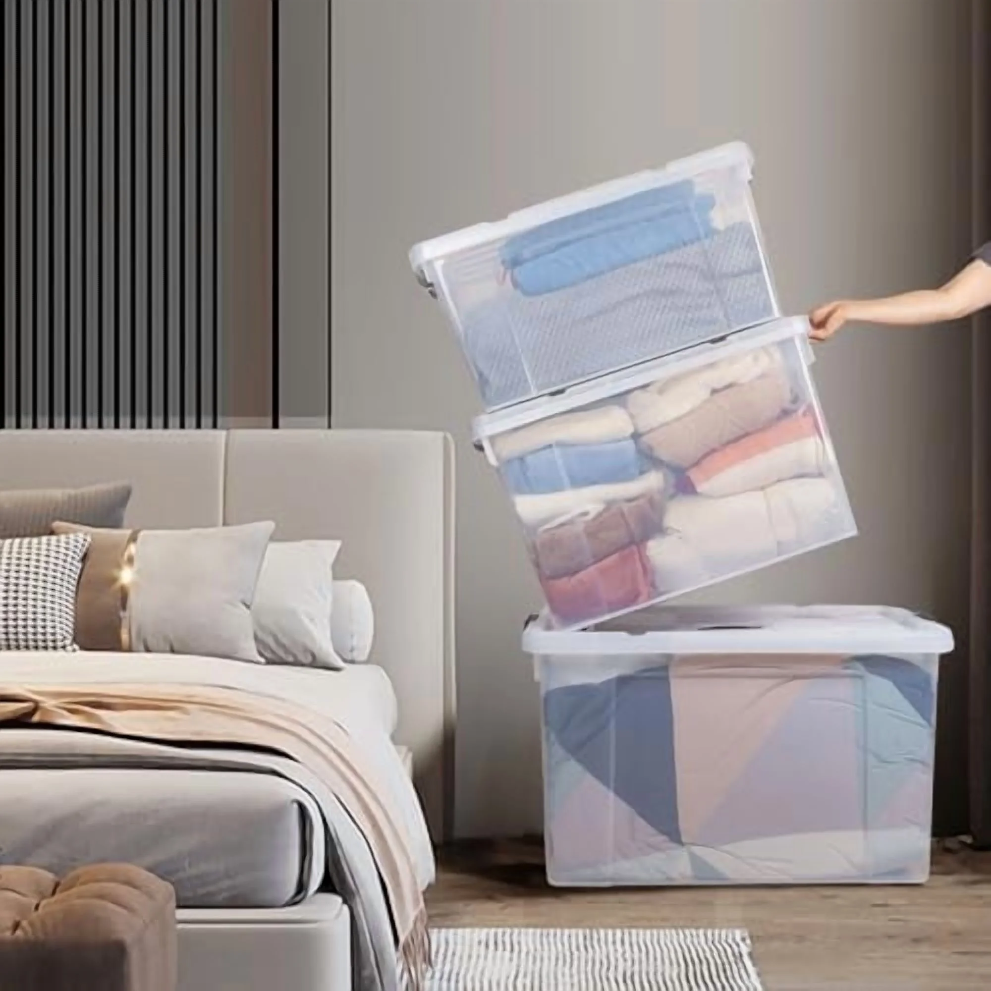 100 Quart (4-Pack) Clear Storage Bins with Lids - Heavy Duty Stackable Plastic Organizing Containers, BPA-Free Secure Latches & Pull Handles for Home, Office, Closet, Bathroom