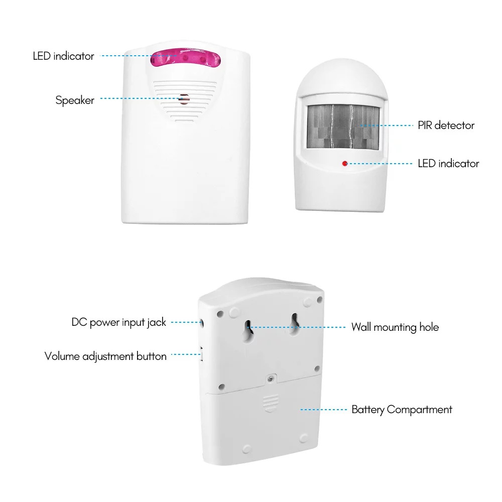 Moobody Multifunctional Wireless Driveway Alarm with IR Motion Sensor, 1 Receiver & 2 Transmitters, 387ft Range, 3 Alert Settings