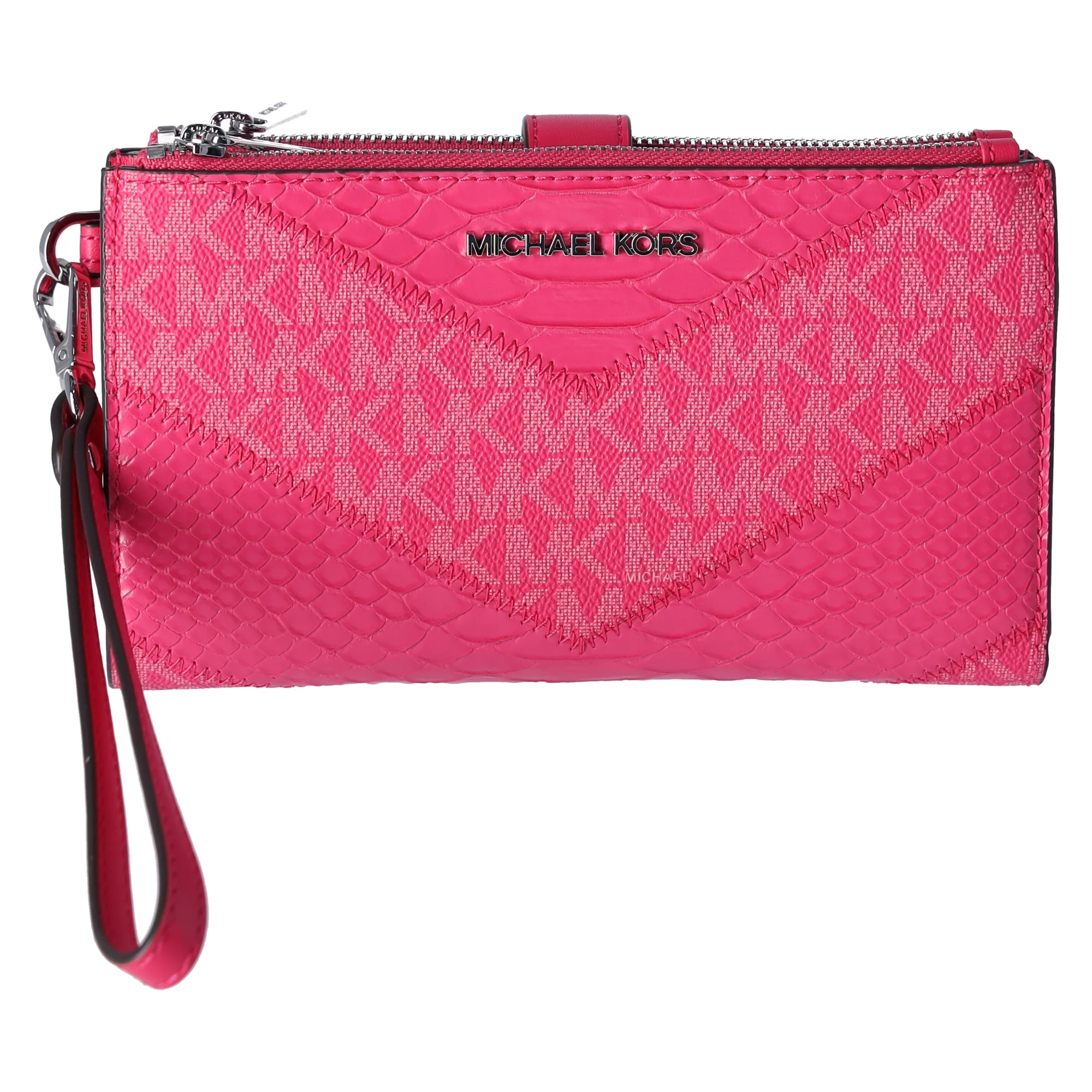 Michael Kors Jet Set Travel Large Double Zip Wallet MK Electric Pink Multi