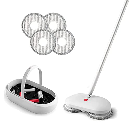 Cordless Electric Spin Mop Power Mop with 4 Floor Scrubber Pads/Automatic Cleaning Bucket/Water Sprayer,Lightweight & Rechargeable,Suitable for Wooden, Marble, Tile, Hardwood Floor.