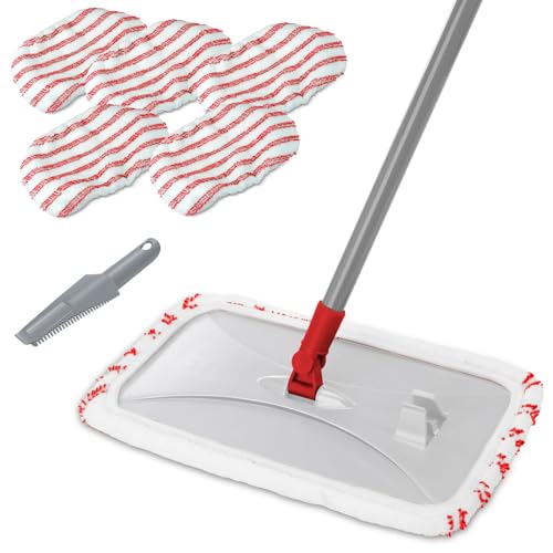 Masthome Extra Large Microfiber Mop for Floor Cleaning, 16“ Flat Mop with 5 Pad for Wet & Dry Use, Dust Mop for Hardwood Laminate Tile Ceramic, 1 Cleaning Scraper Included-Blue