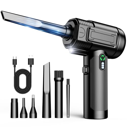 Compressed Air Duster: 100000RPM Electric Air Duster with LED Light Mini Air Blower Rechargeable Cordless Keyboard Cleaning Jet Dry Blower - Car, PC and Home Cleaning Kit Easier to use