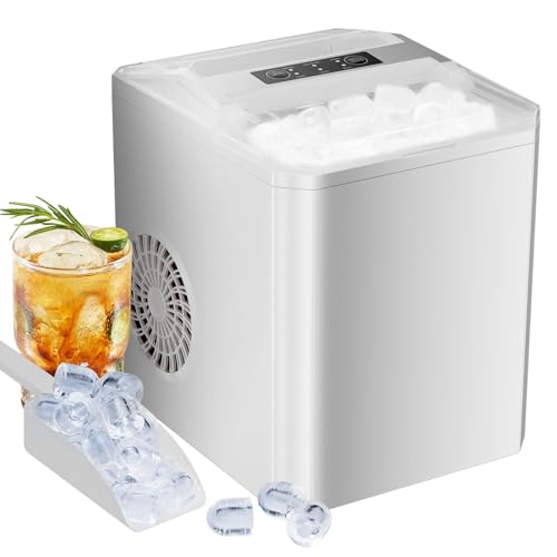 Sweetcrispy Countertop Ice Maker Machine, Portable Self-Cleaning Ice Machine with Ice Scoop, Basket and Handle, 9 Cubes in 6 Mins, 26.5lbs/24Hrs, 2 Sizes of Bullet Ice for Home Kitchen, Coal Black