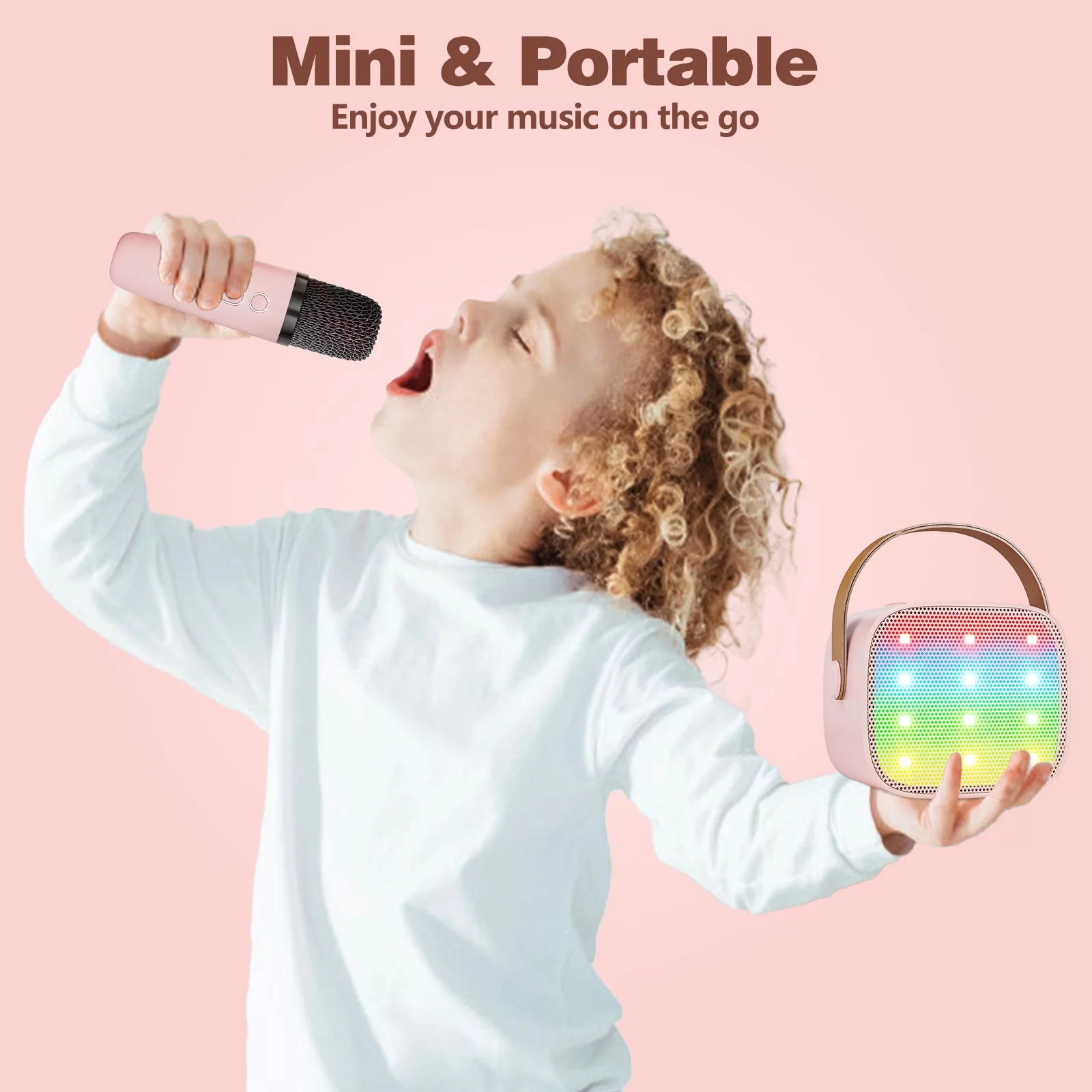 BONAOK Mini Karaoke Machine for Kids, Portable Bluetooth Speaker with Wireless Microphone for Adults, Karaoke Toys Gifts for Girls 4, 5, 6, 7, 8, 9, 10 +Year Old(Pink)