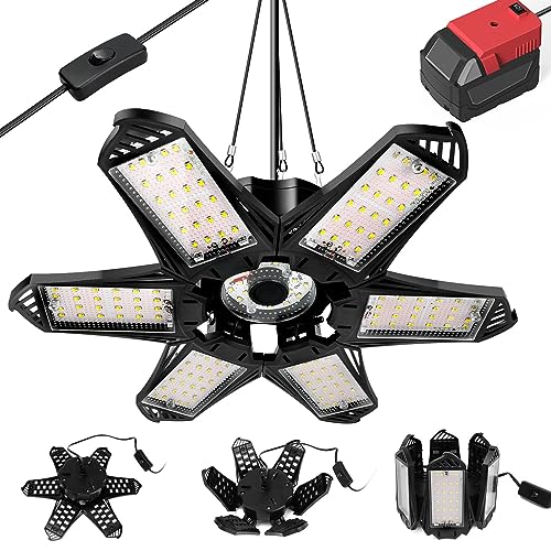 LIVOWALNY LED Work Light for Milwaukee 18V Battery, 68W 6800LM 18V LED Garage Light, Flood Light, Ceiling Light, Battery Light 6+1 Deformable Panels