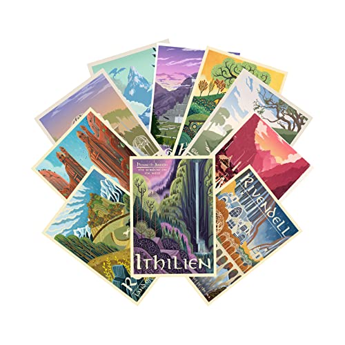 LIAUMO 12pcs Travel Middle Earth Landscape Posters, Nordic Painting Wall Art Collage Kit, Home Bar Office Decal,Birthday Holiday Gifts Unframed paper 11.2x16.5inch