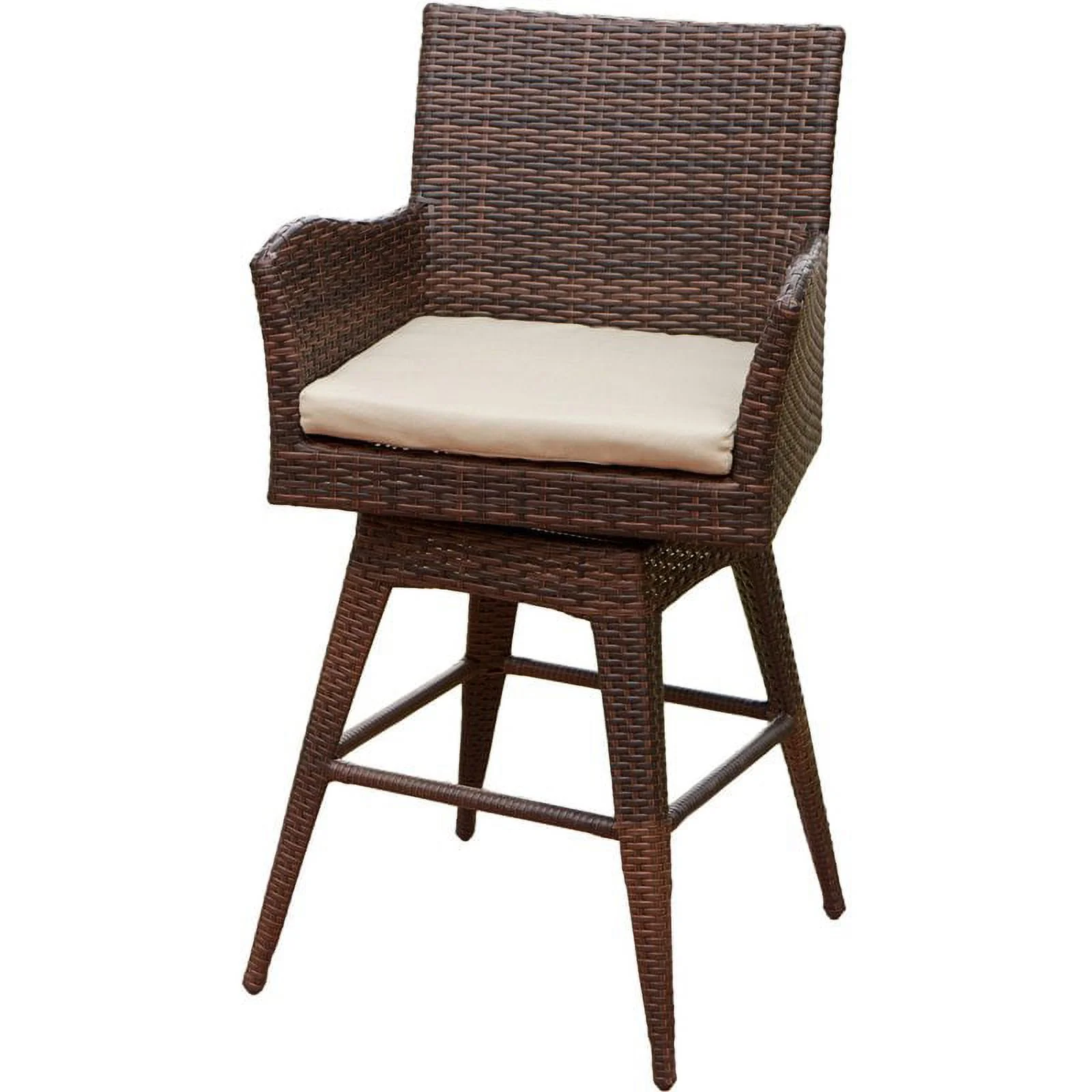 Noble House Braxton PE Wicker and Iron Swivel Armed Barstool Multi-Brown/Beige