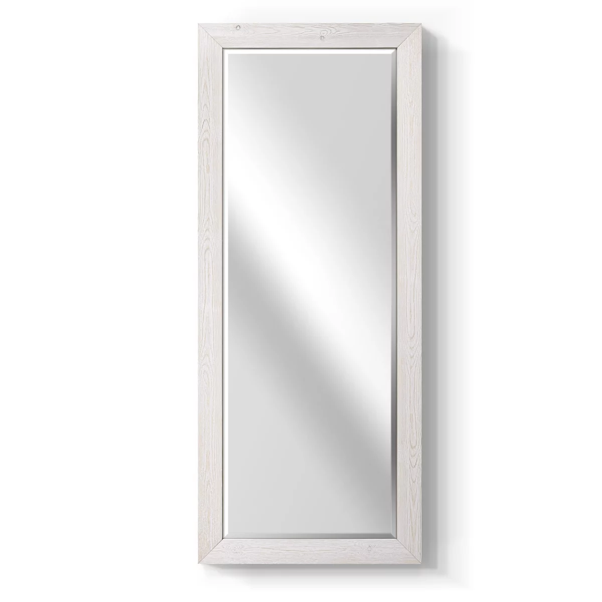 25 in. W x 61 in. H Framed Rectangle Beveled Edge Wood Full Length Mirror in Rustic White