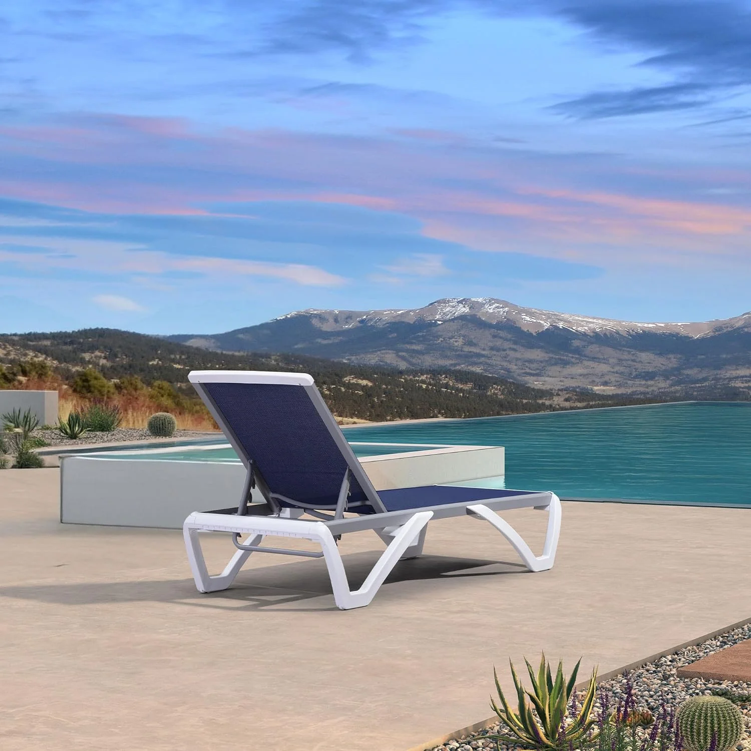 PURPLE LEAF Patio Chaise Lounge Chair Outside Aluminum Plastic Stackable Tanning Outdoor Lounger for Pool Sunbathing Beach Deck Outside, Navy Blue