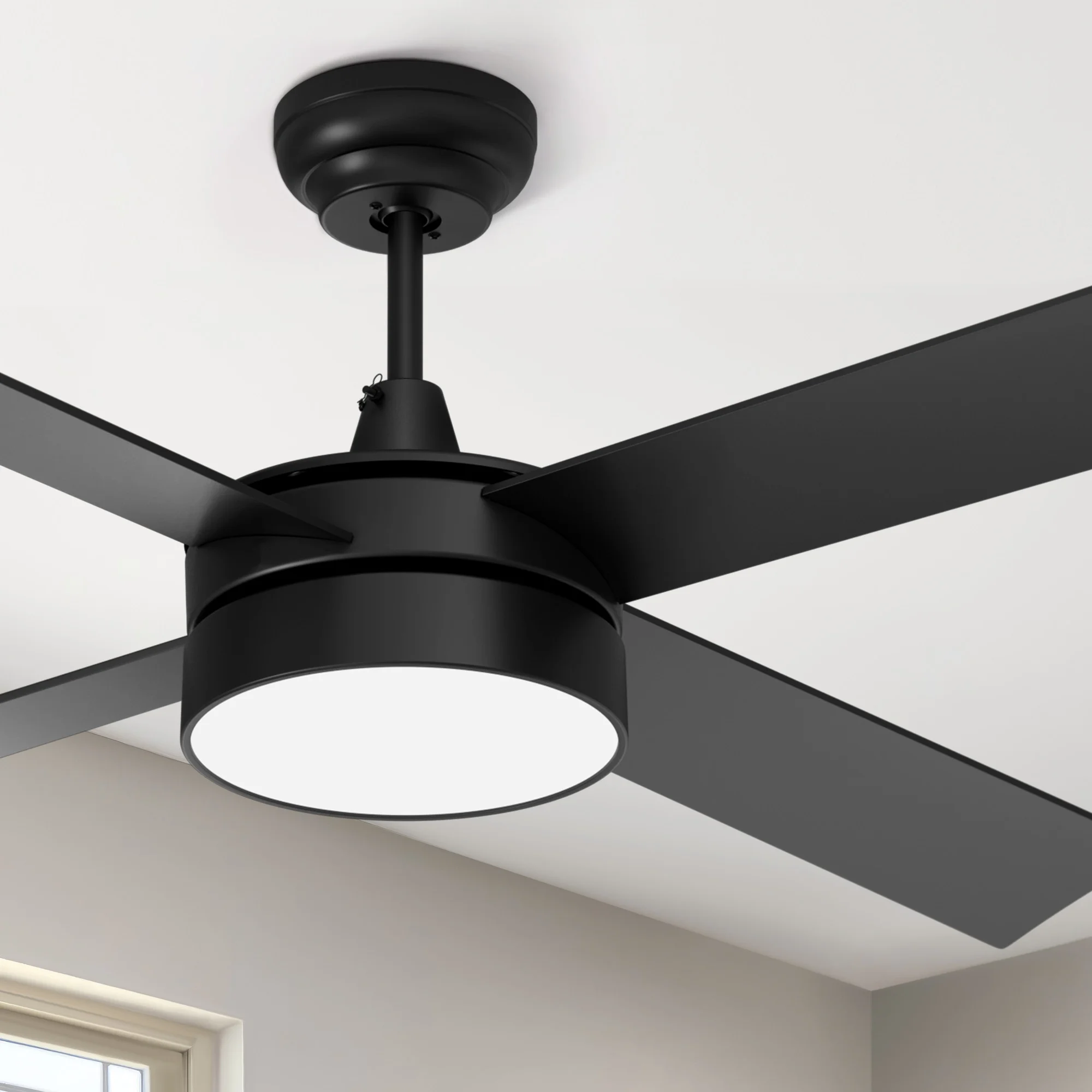 Dextrus 48in Black Ceiling Fans with Light and Remote, 4 Blades, Memory Function, Night Light Mode