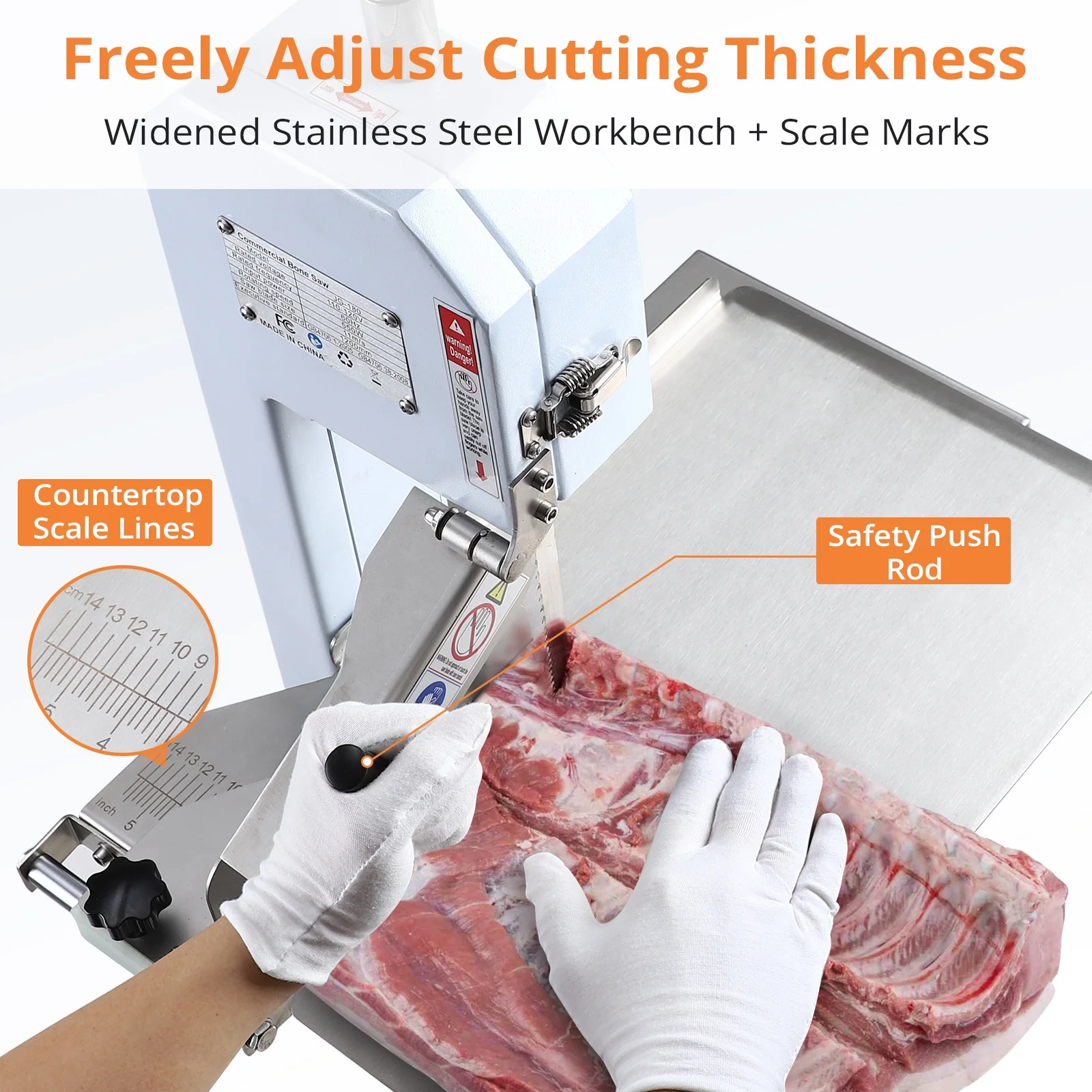 Homhougo—750W Electric Bone Saw Meat Cutting Machine,Commercial Bone Cutting Machine,Stainless Steel Blade Bone Cutting Machine,Butcher Band Saw Table Thickness 0-8.3 Inches Fish, Pig, Beef