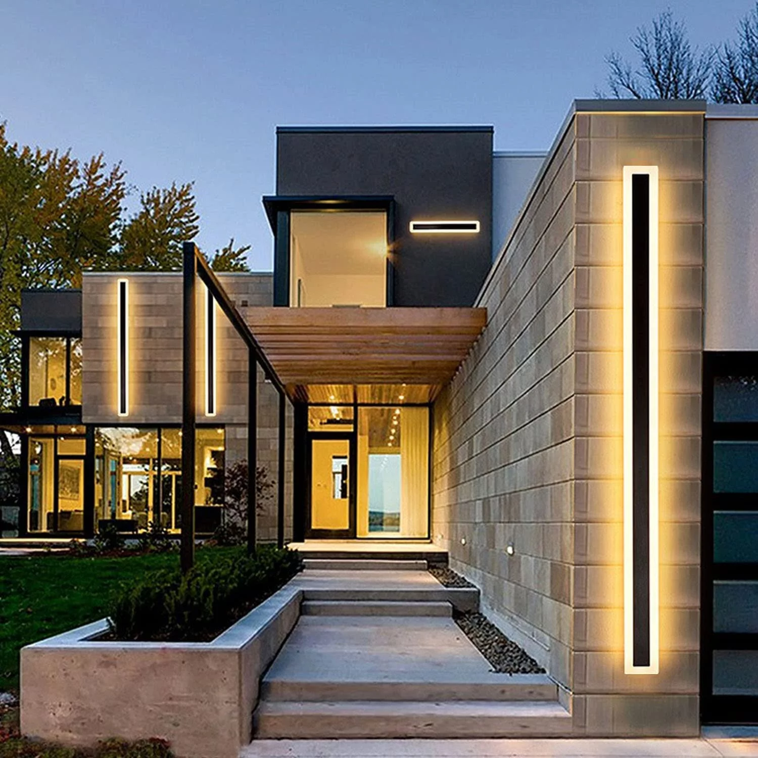 2Pack-31.5inch Long Outdoor Modern LED Wall Light,24W Waterproof IP65 Warm White 110V led Wall Mount Lighting Fixture Rectangular Black Wall Lights Elegant Frosted White Acrylic Anti Rust