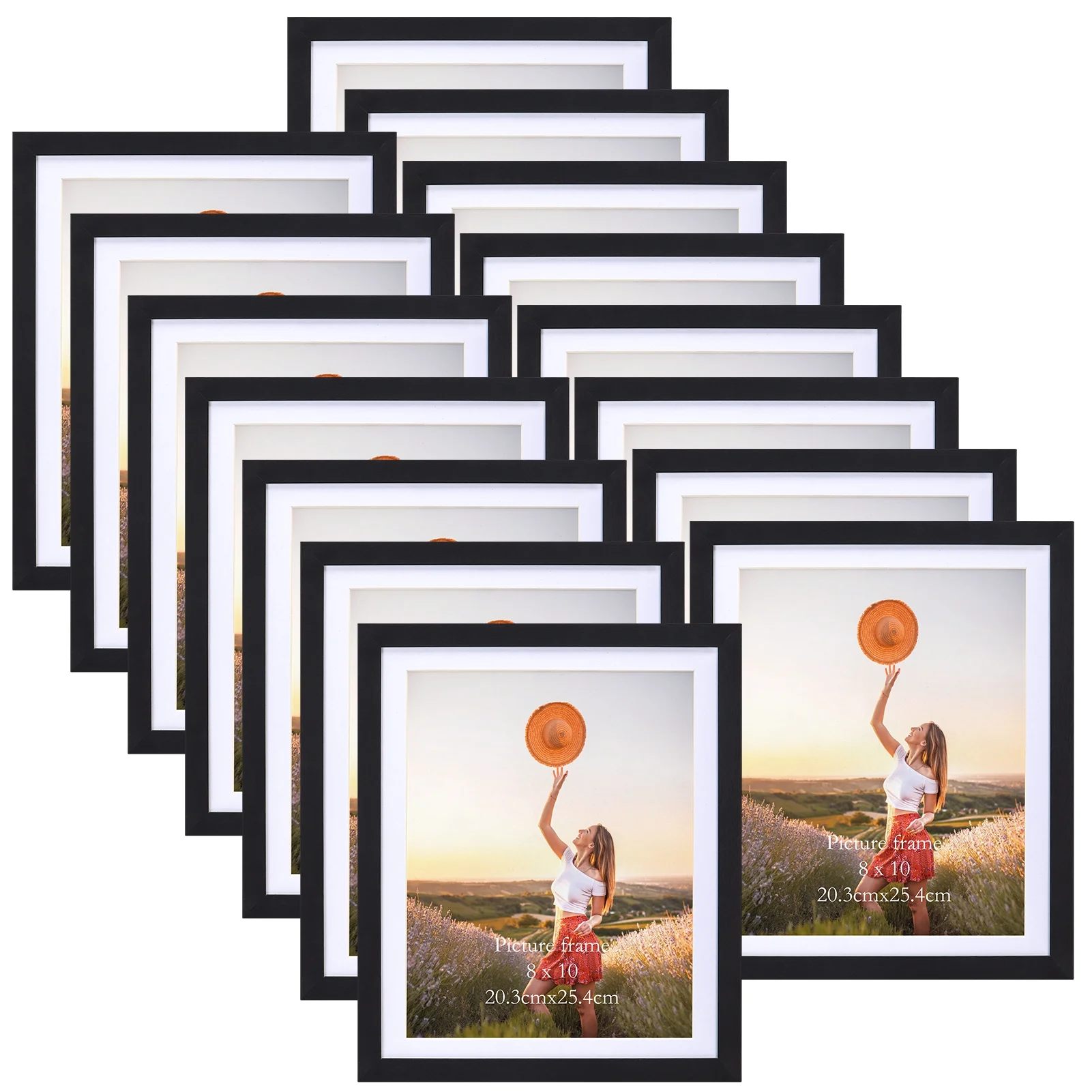 Giftgarden 8 x 10 Picture Frames Set of 15, Display 8 by 10 Photos with Mat or 9x11 Photos without Mat, Multi Matted Frames Bulk for Wall, Tabletop, Black