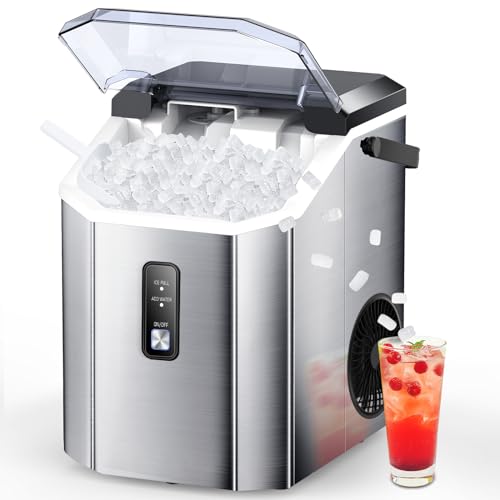 Joy Pebble Nugget Ice Maker, 10,000pcs/33lbs/Day, Portable Handheld Nugget Ice Maker Machine with Handle, Ice Makers Countertop Self-Cleaning, Ice Scoop and Basket
