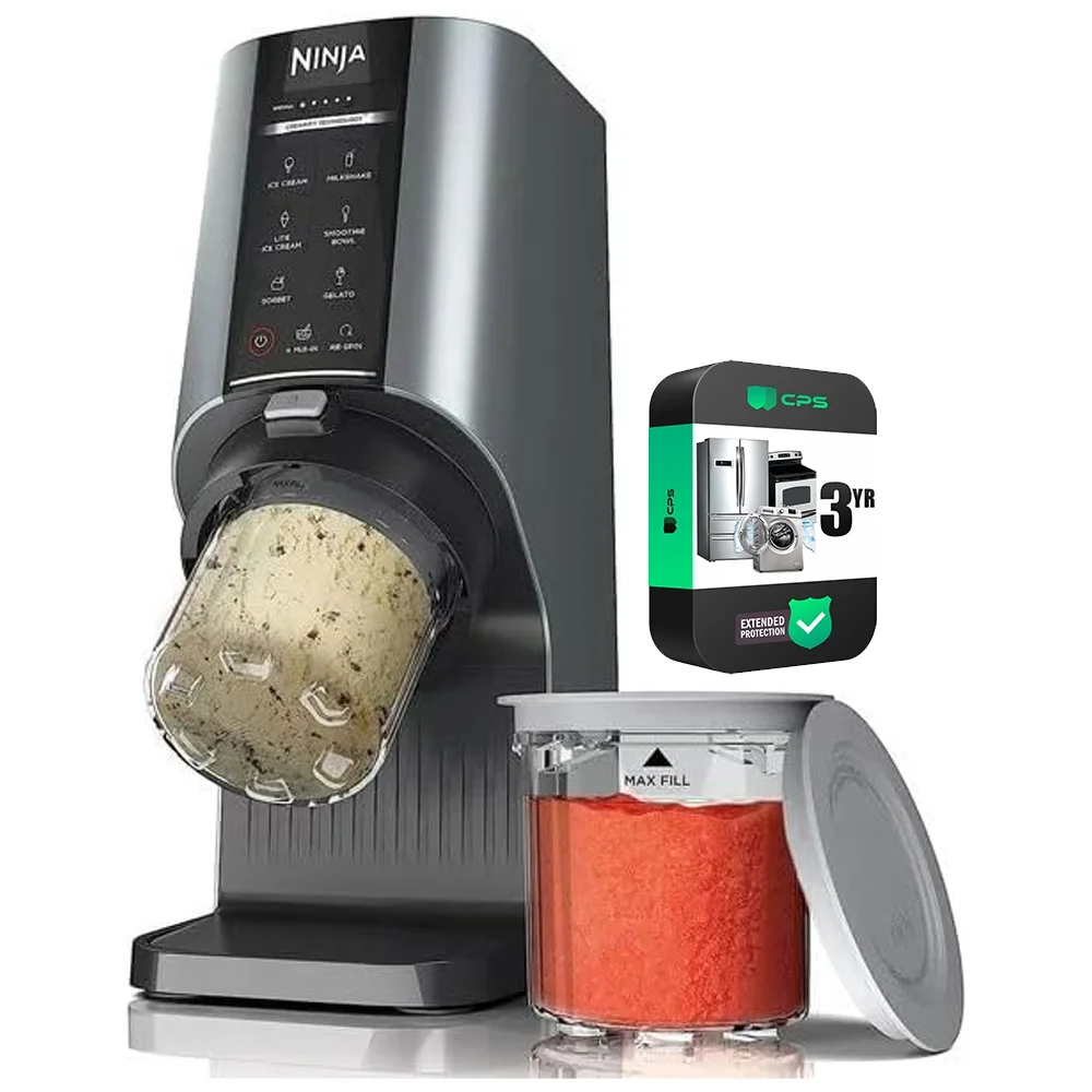 Ninja NC201 CREAMi Breeze 7-in-1 Ice Cream & Frozen Treat Maker (Renewed) Bundle with 3 YR CPS Enhanced Protection Pack