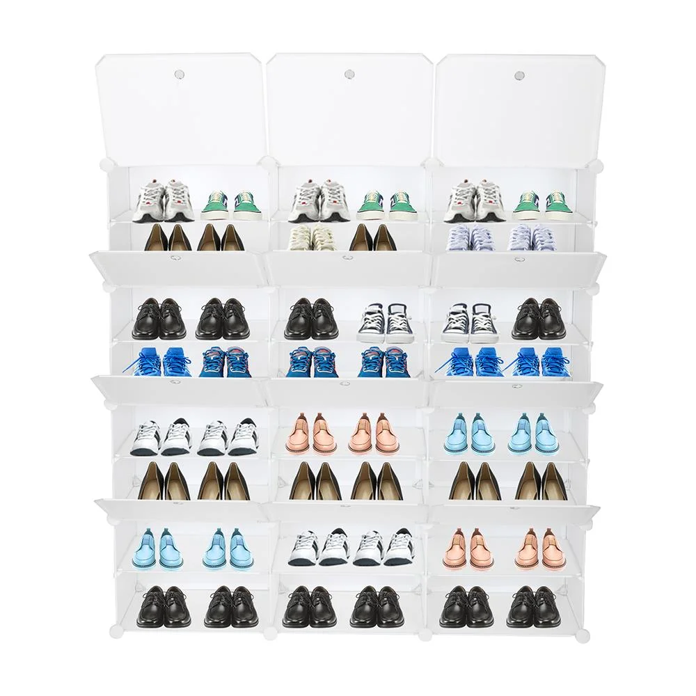 UBesGoo 12 Cubes Stackable Shoe Storage Cabinet Boxes Expandable 8 Tiers Entryway Shoe Rack Shelf Tower Stand 48 Pairs Closet Shoe Storage Organizer for Hallway Bedroom White