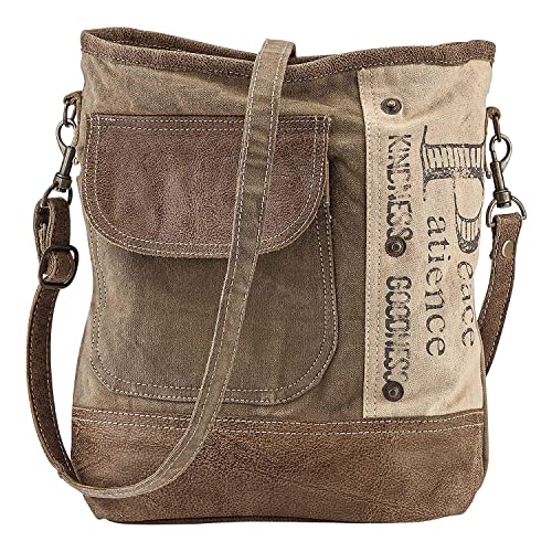 Upcycled Canvas Shoulder Bag, Earth Friendly Tote, Inspirational Words, No Two Alike, Adjustable Strap, Fully Lined, Zip Closure,12” x 12 ?”