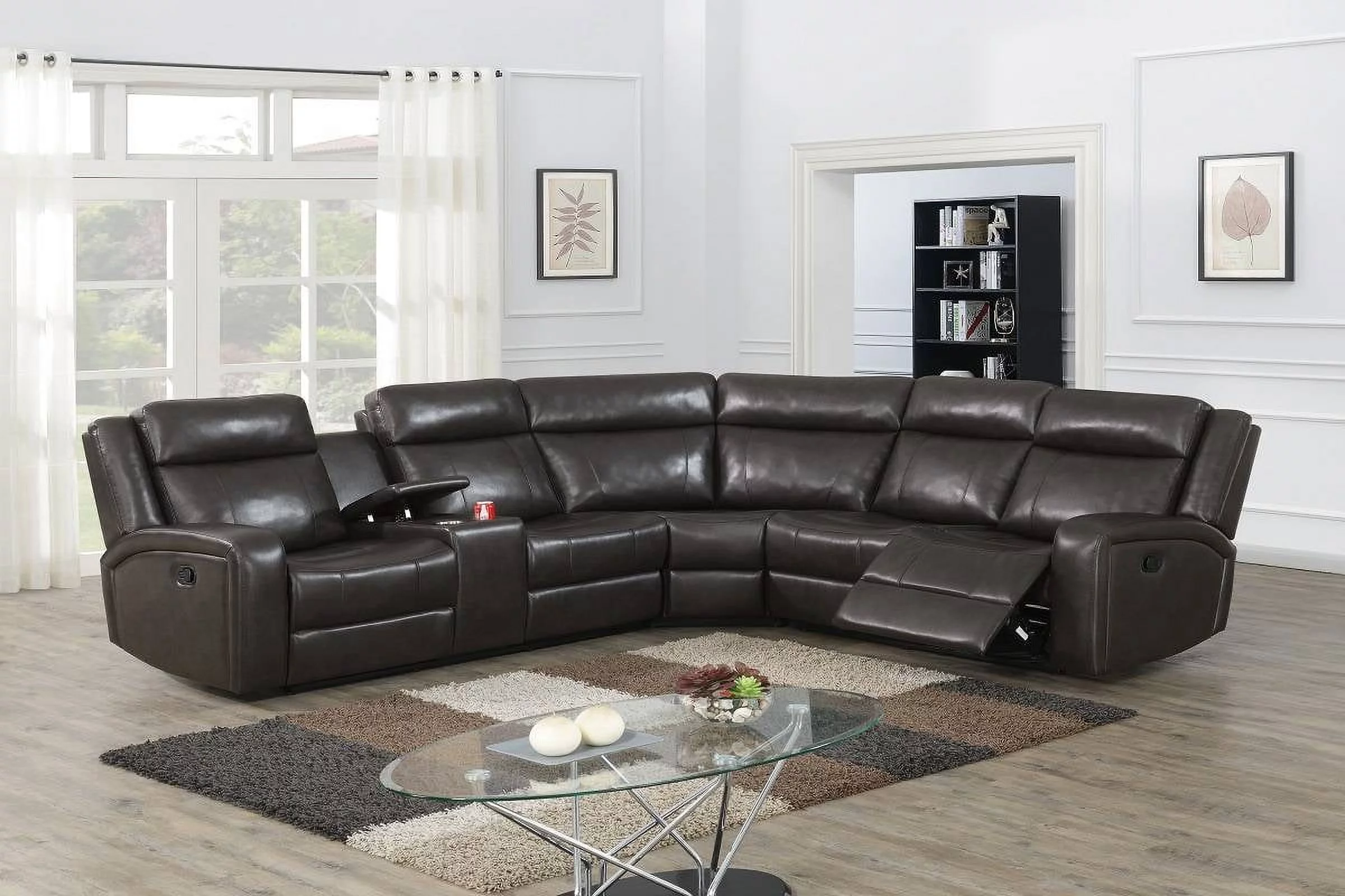 Formal Look Living Room Furniture Reclining POWER Motion Sectional Sofa Set Dark Brown Loveseat w Console Wedge Couch