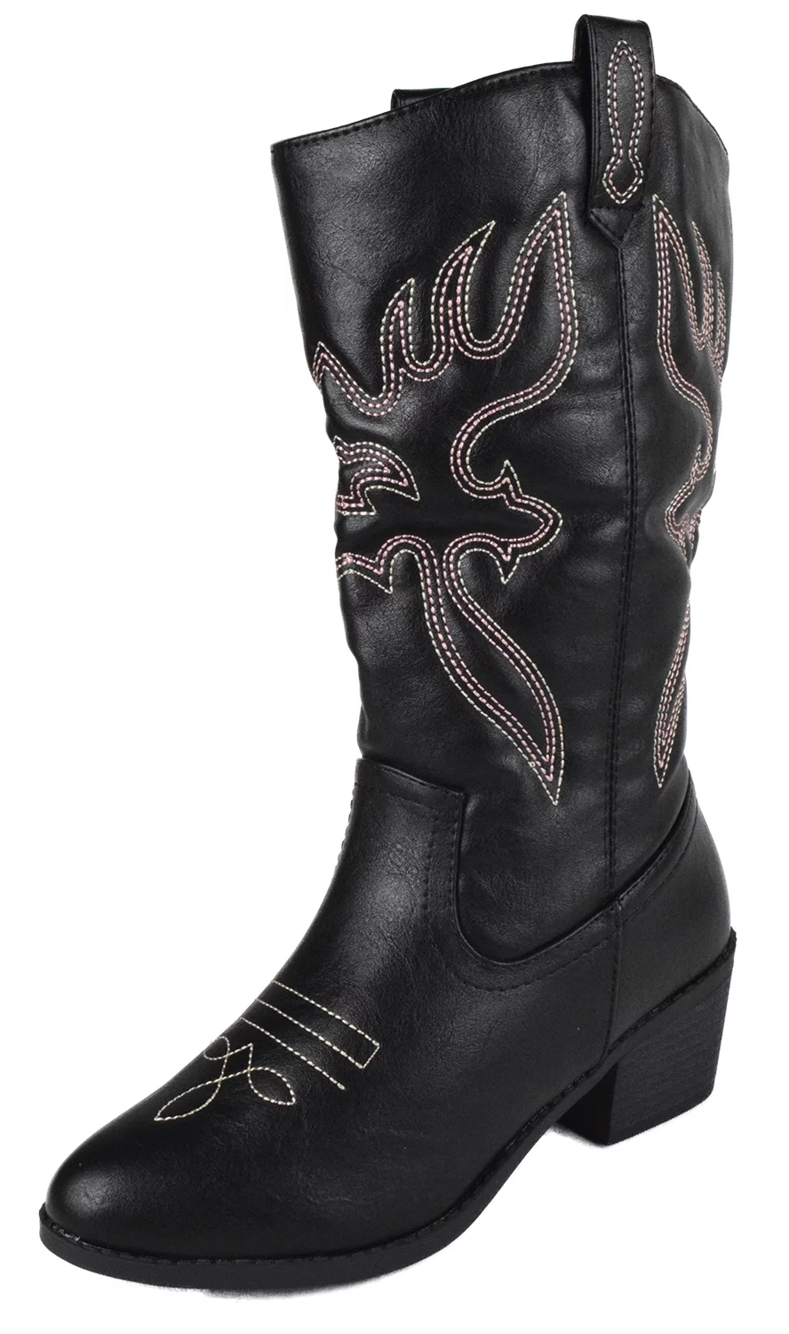 Women Cowgirl Cowboy Stitched Mid Calf Forever Boots Pointy Toe Western Black / Colored Stitching 10
