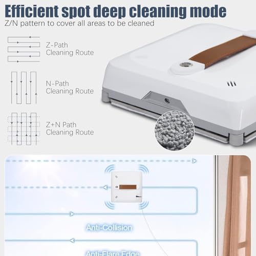 Window Cleaning Robot, 3000Pa Strong Suction Smart Cleaner with Automatic Water Spray, Remote Control, Voice Broadcast, Windows Washer for Outdoor Indoor High Rise Window/Tiles