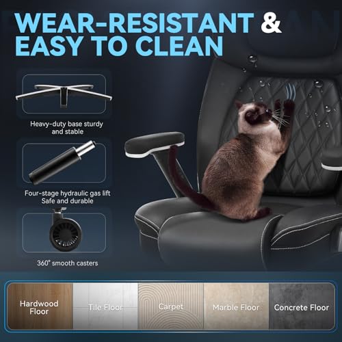 750lbs Big and Tall Office Chair,Heavy Duty Office Chairs,Executive Computer Desk Chair Work Chairs, Thick Padded Strong Metal Base Quiet Wheels, Ergonomic Design for Back Pain