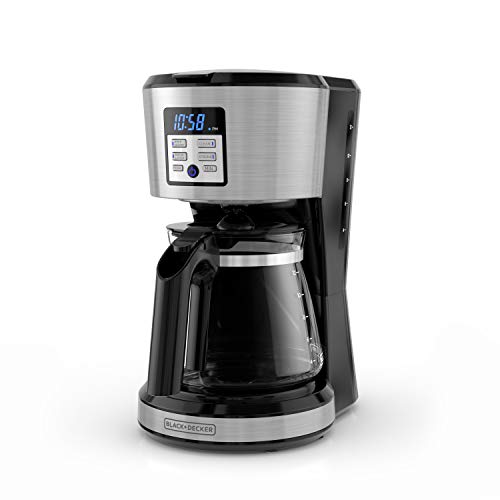 BLACK+DECKER 12-Cup Coffee Maker with Easy On/Off Switch, Easy Pour, Non-Drip Carafe with Removable Filter Basket, Vortex Technology, Black