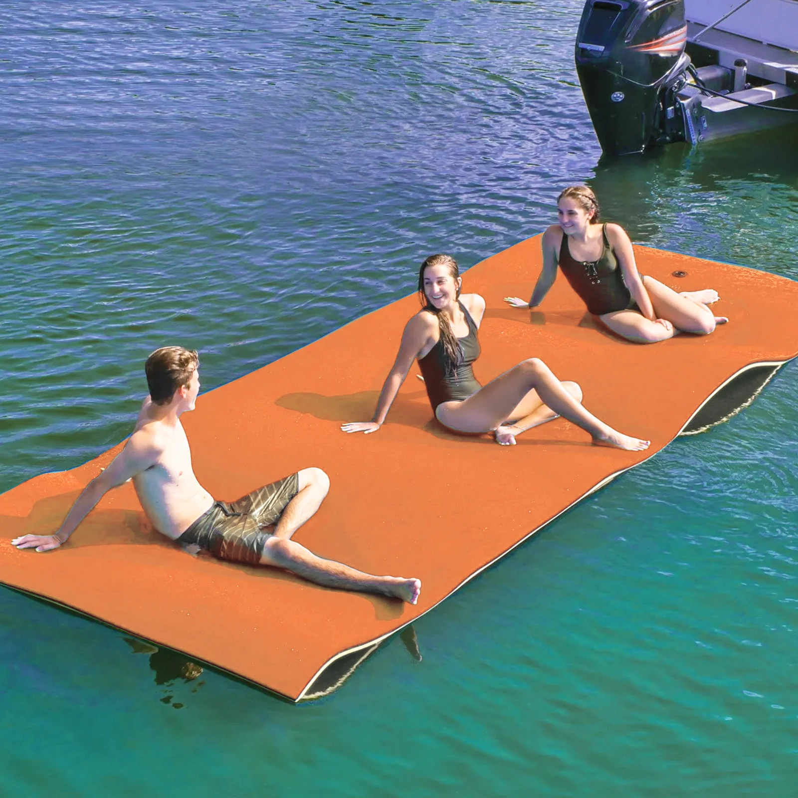 Magshion 8' x 6' Floating Water Mat, 3-Layer Tear-Resistant XPE Foam Water Floating Pad, Lake Float Mat Lily Pad for Recreation Pool River Outdoor Water Activities, Orange