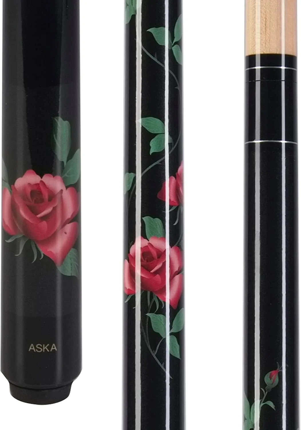 Aska Custom Billiard Pool Cue Stick Black Rose, Canadian Hard Rock Maple, 21oz