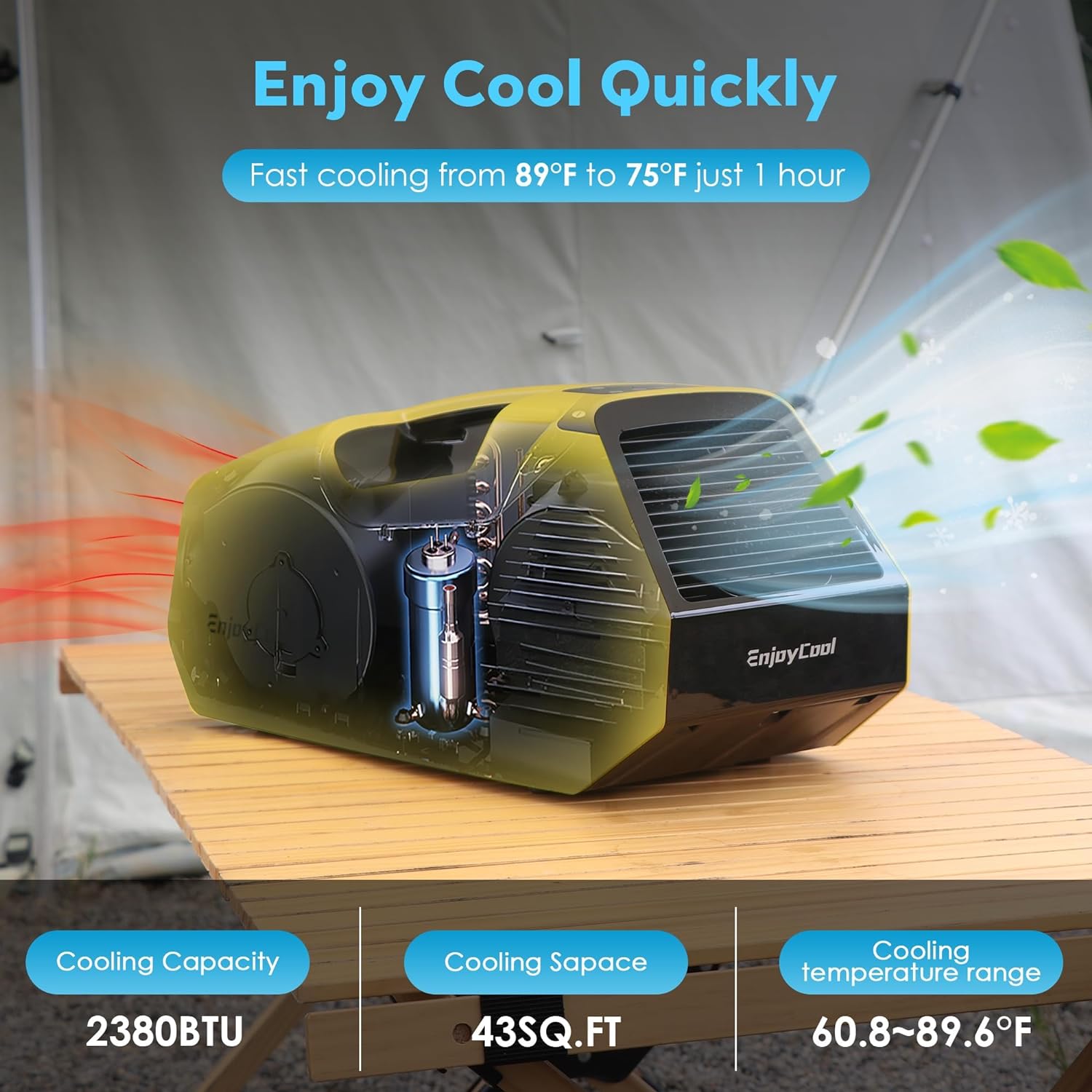 2380BTU Camping Air Conditioners - Enjoycool 14lb Tent Air Conditioner with Remote Control, Portable ac for Truck Outdoor/RVs/Fishing or Pet (Battery Not Included)