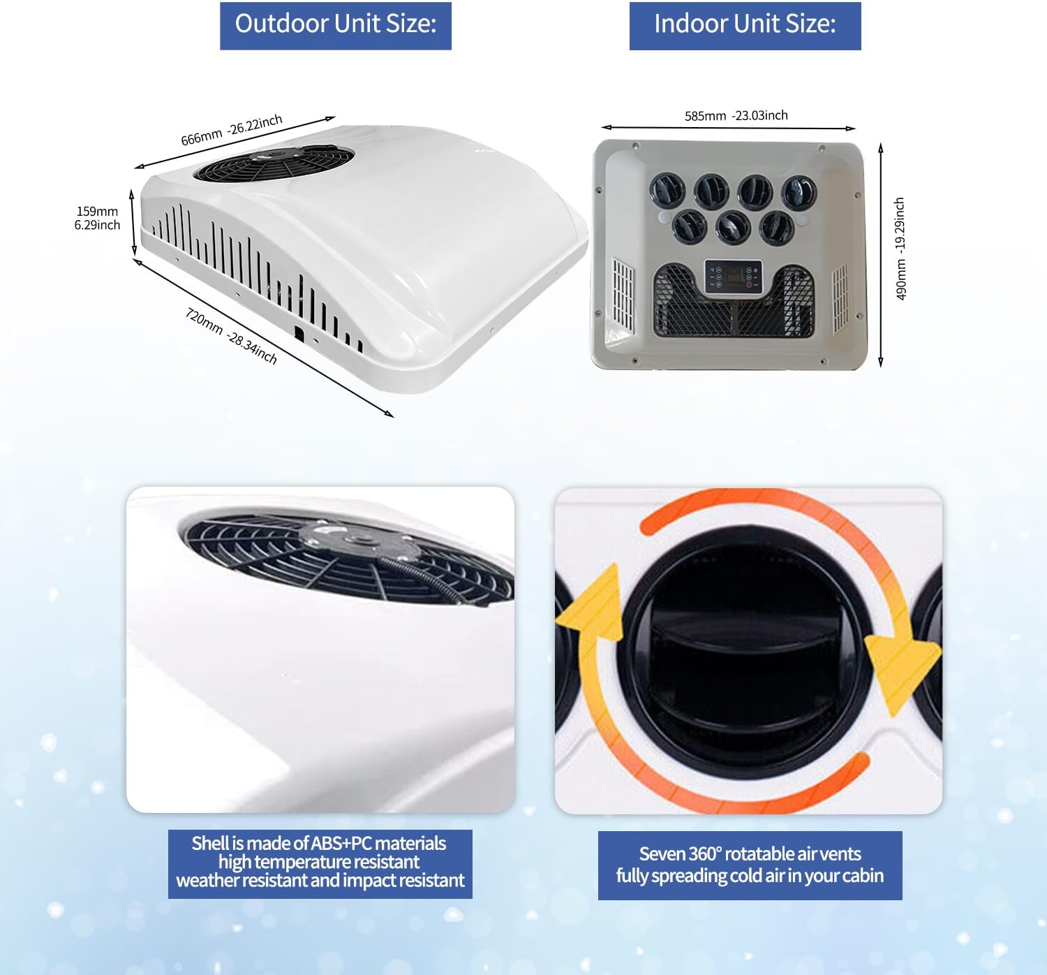 Gouku 12V Camper RV air conditioner Heat and Cool Rooftop AC Unit RV Eectric AC Fit Motorhome Trailer, EAC002.18.12.HC, White