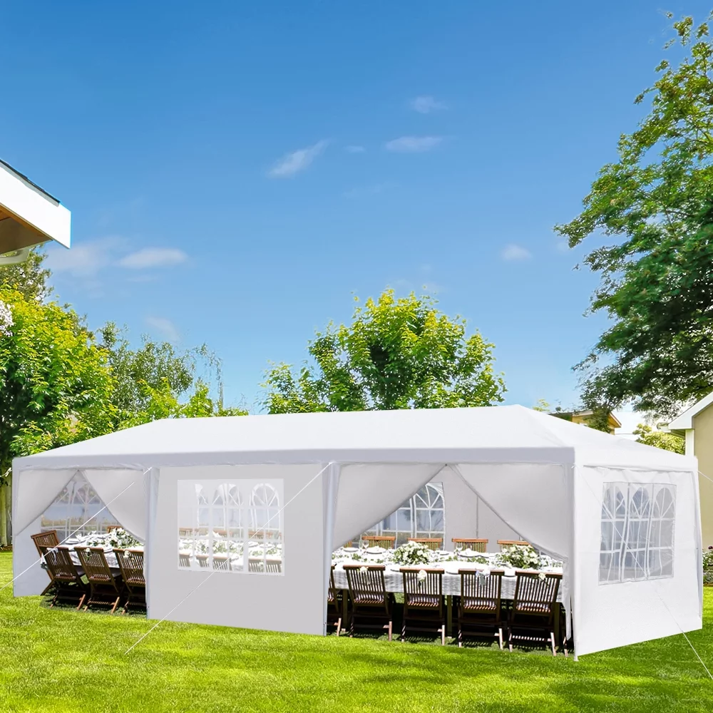 10'x30' Outdoor Party Tent, Wedding Patio Gazebo, Canopy Tent with 8 Removable Sidewalls and 2 Doors, Cater Events Pavilion with Transparent Windows, Waterproof, Easy Set