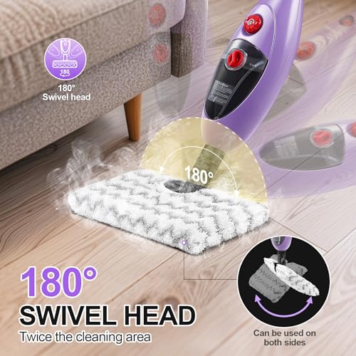 Steam Mop Cleaner with Detachable Handheld Steamer, 10-in-1 Multi Accessories, 13.5 OZ Water Tank & 20FT Power Cord for Cleaning Floor, Carpet, Tiles, and Grout