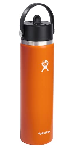 HYDRO FLASK Wide Mouth vacuum insulated stainless steel water bottle with leakproof closeable straw lid for cold water drinks, sports, travel, car and school