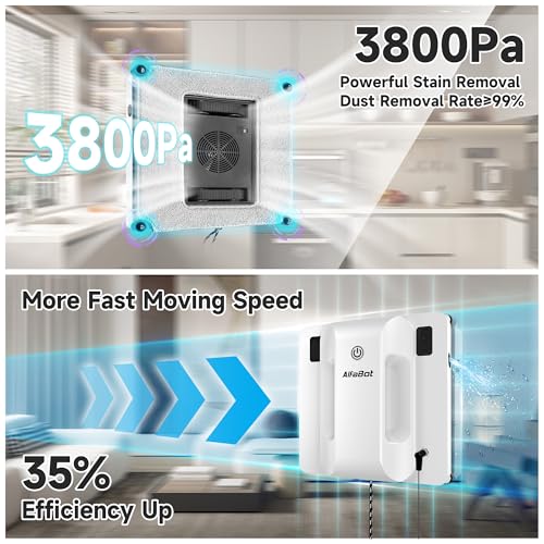AlfaBot Window Cleaner Robot, Upgraded Intelligent Dual Water Spray & 3800PA Suction Power Window Cleaner with Edge Detection Technology, Perfect for High-Rise Windows, Tiles and Glass, Outdoor Use