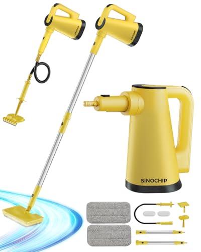 Steam Mops for Floor Cleaning, with 7-in-1 Attachments, 13OZ Water Tank, 23ft Power Cord, Detachable Handheld Steamer for Cleaning Hardwood, Tile, Glass, and Ironing (Yellow-A1)