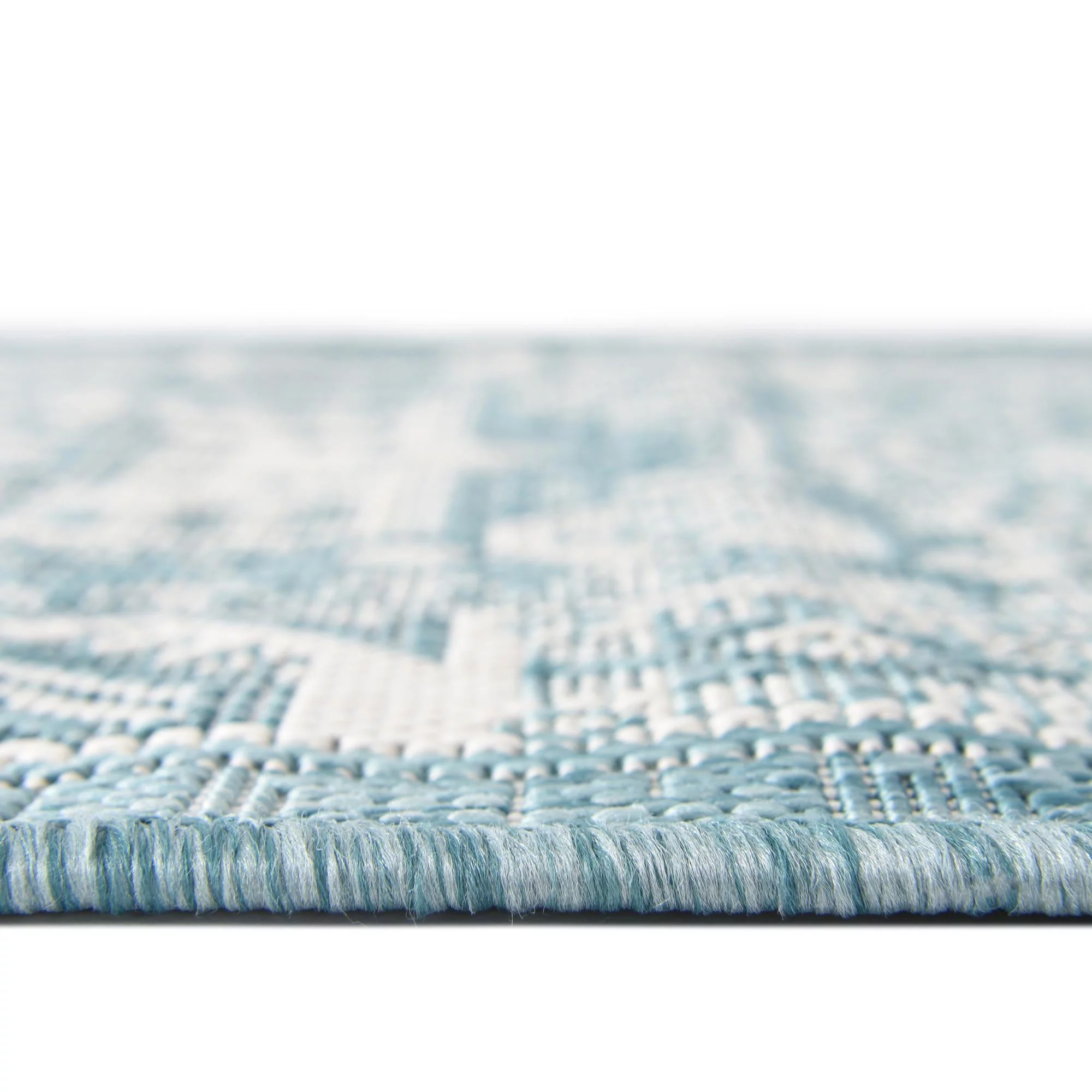 Rugs.com Outdoor Aztec Collection Rug – 6 Ft Runner Aqua Flatweave Rug Perfect For Hallways, Entryways