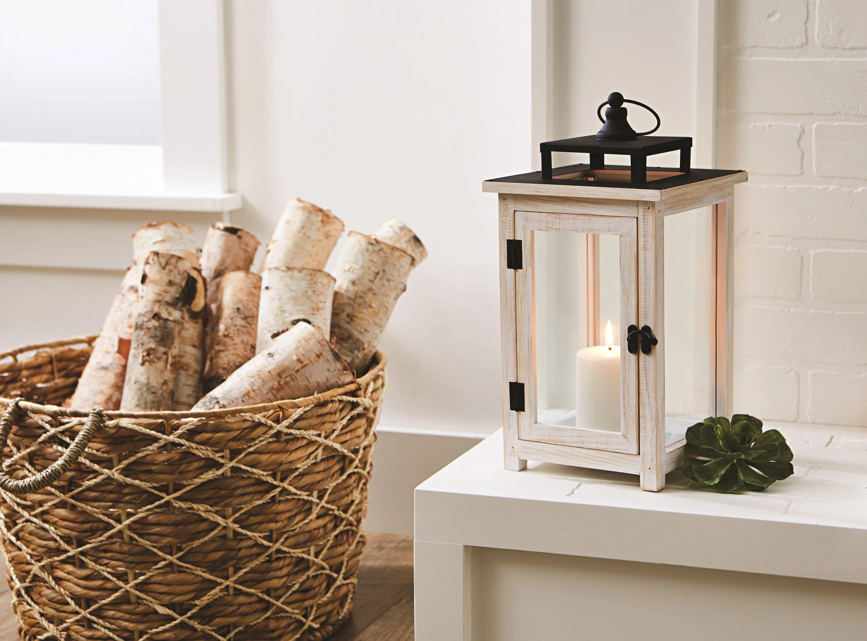 Better Homes & Gardens Decorative Large Wood & Metal Lantern, White